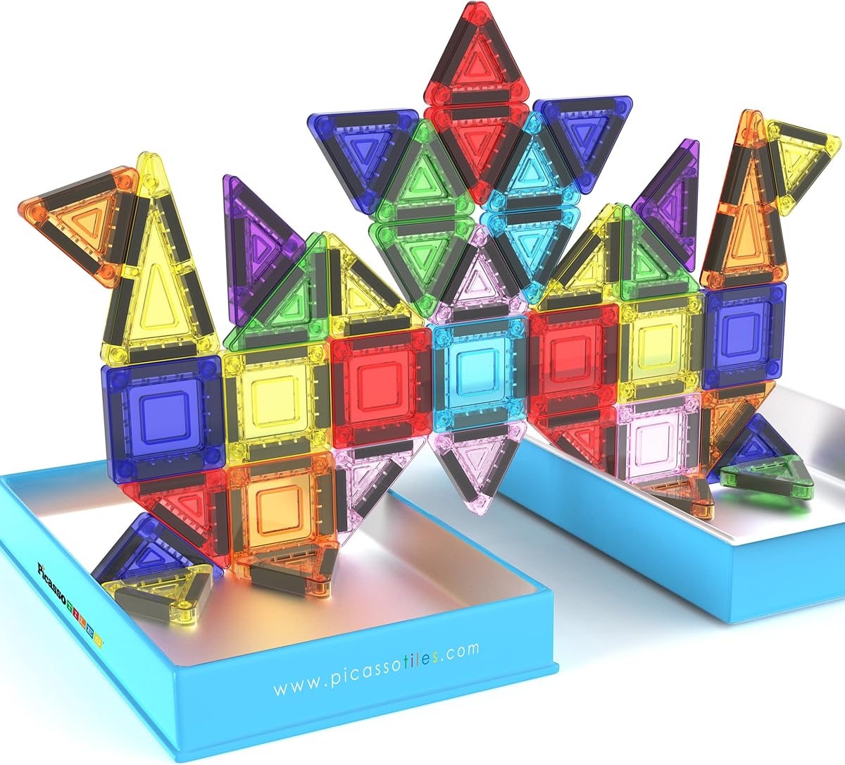 Nano Magnetic Tiles Travel Set with Storage Tin, Kids Ages 3+ | 39 colorful triangles, 11 squares, lid doubles as a play board, STEM learning, portable screen-free fun, expandable builds