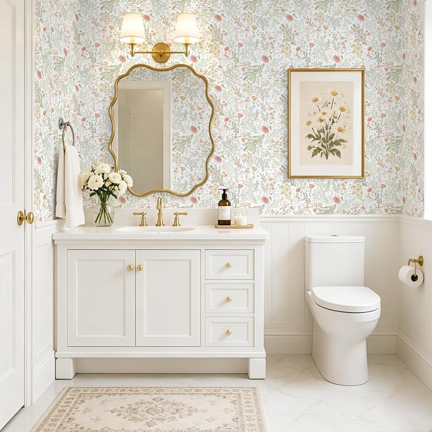 Floral Peel and Stick Wallpaper Vintage Botanical Contact Paper 17.3" x 197" White Wildflower Wall Paper Vinyl Self Adhesive Waterproof Boho Leaf Flower Wallpapers for Bedroom Bathroom Decor image 3