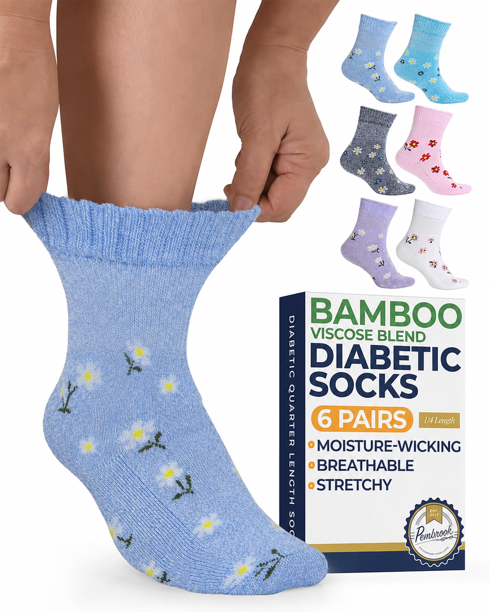 Pembrook® Bamboo Viscose Ankle Diabetic Socks for Women &amp; Men - 6 Pairs