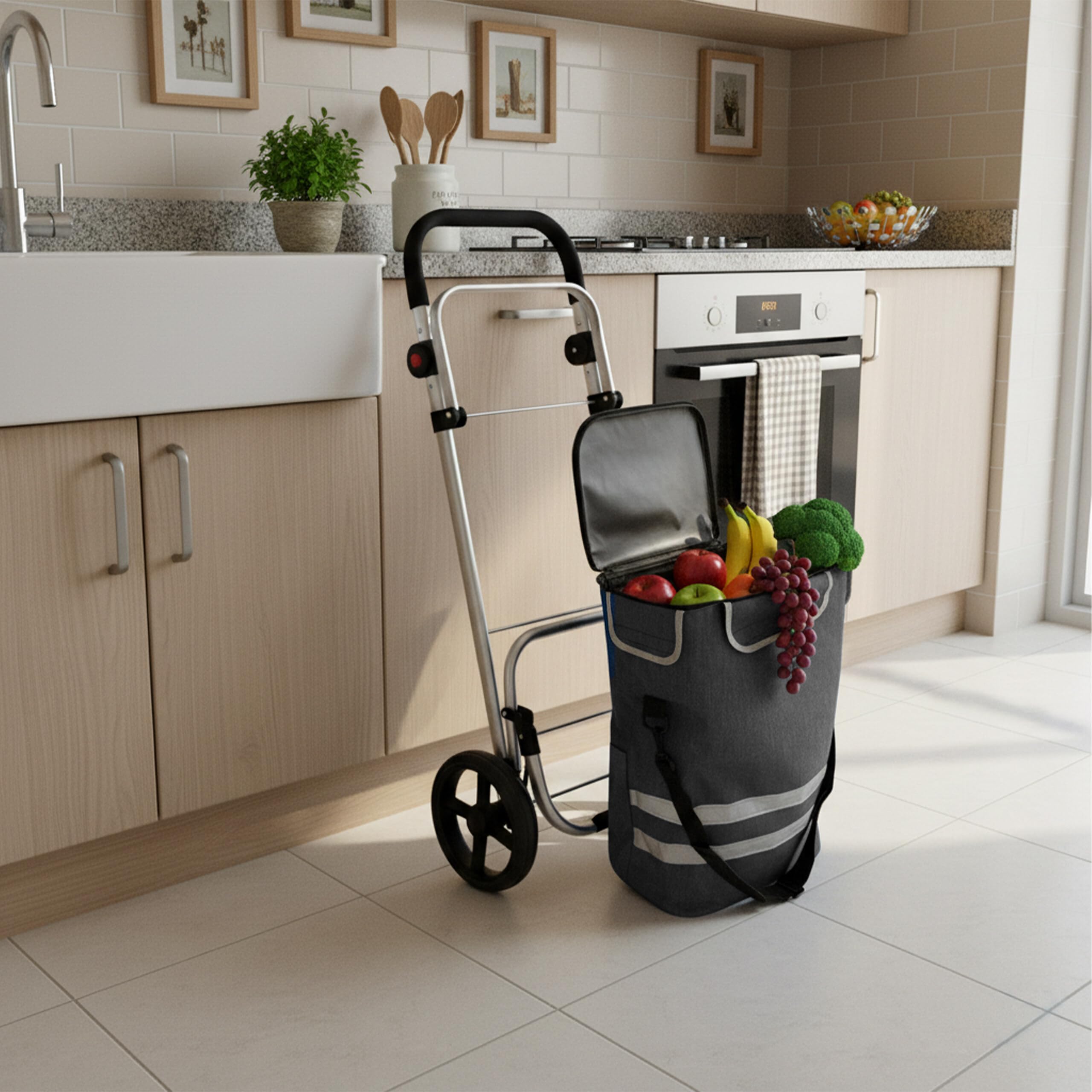 Relaxdays Wózek na zakupy, 2 duże koła, komora chłodząca, zdejmowana torba, 45 l, do 35 kg, składany wózek na zakupy, szary