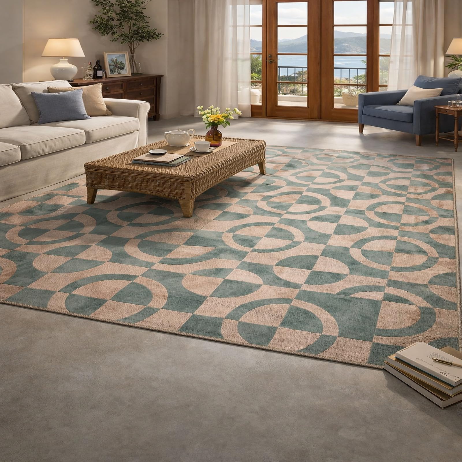 Alfombra de pelo corto lavable verde 180x280 cm que no se mueve del suelo