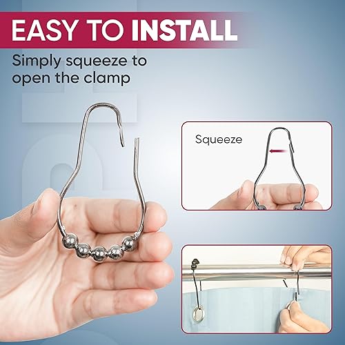 Miniatura 4 de Ganchos de cortina de ducha de níquel a prueba de óxido (juego de 12)  Anillos de cortina de ducha de acero inoxidable con bolas antideslizantes