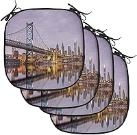 Vista 121 de Lunarable USA Chair Cushion Pad, American Cities Skylines Metropolis Architecture Sketch Style Hand Drawn Art Print, Seat Padding for Kitchen &