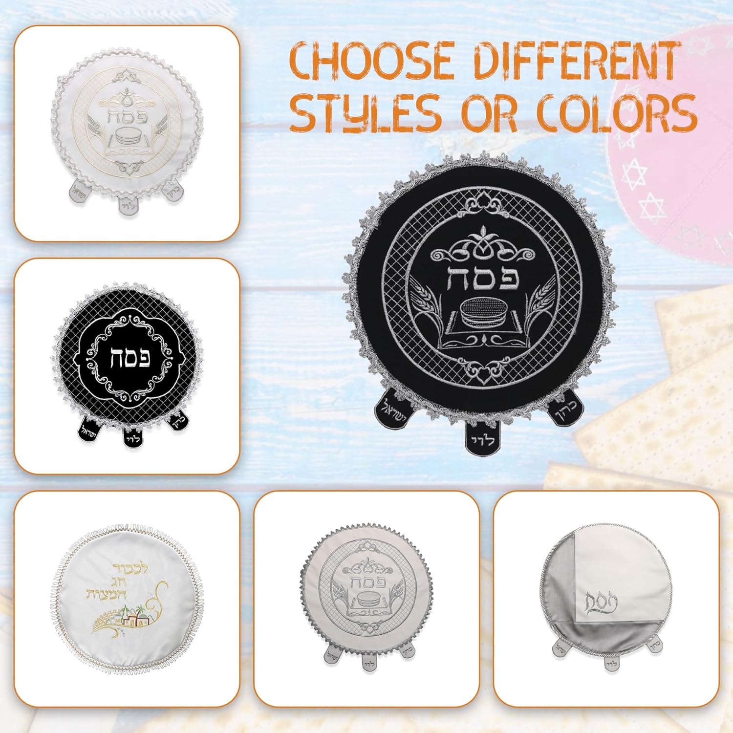 Majestic Giftware Passover Seder Round Matzah Cover with Heavy Plastic - MCV314-SM | 12 Inch Navy/Silver Passover Matzo Covers Made with Velvet & Three Pockets with Flaps | Pesach Decor