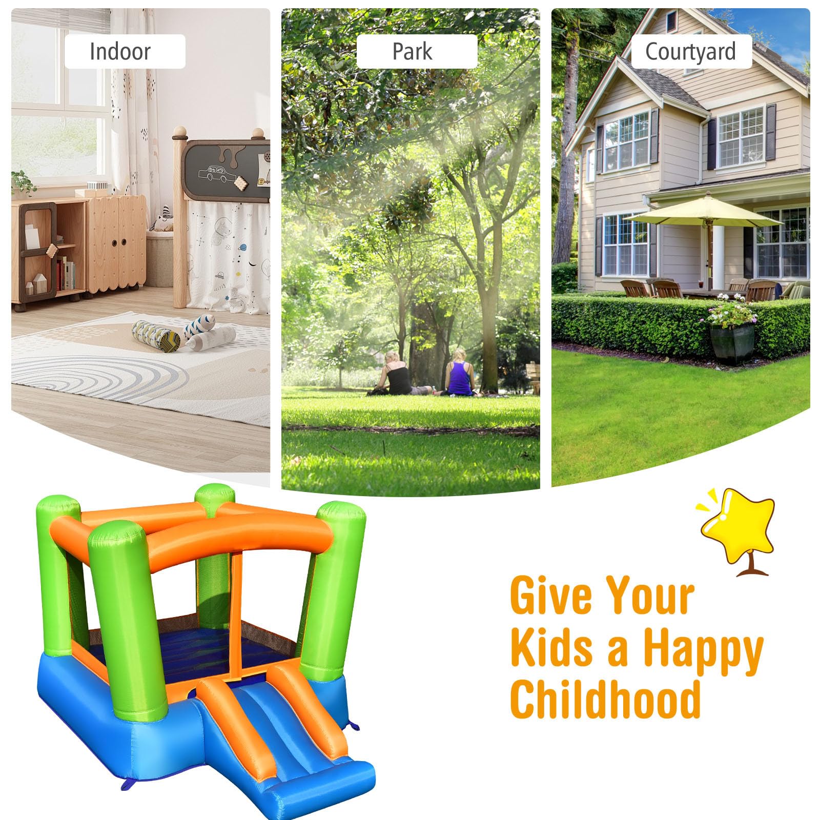 LIFEZEAL Castillo Hinchable, Castillo Hinchable con tobogán, Zona de Salto, Apto para Interior y Exterior, para niños de 3 a 10 años (sin soplador)