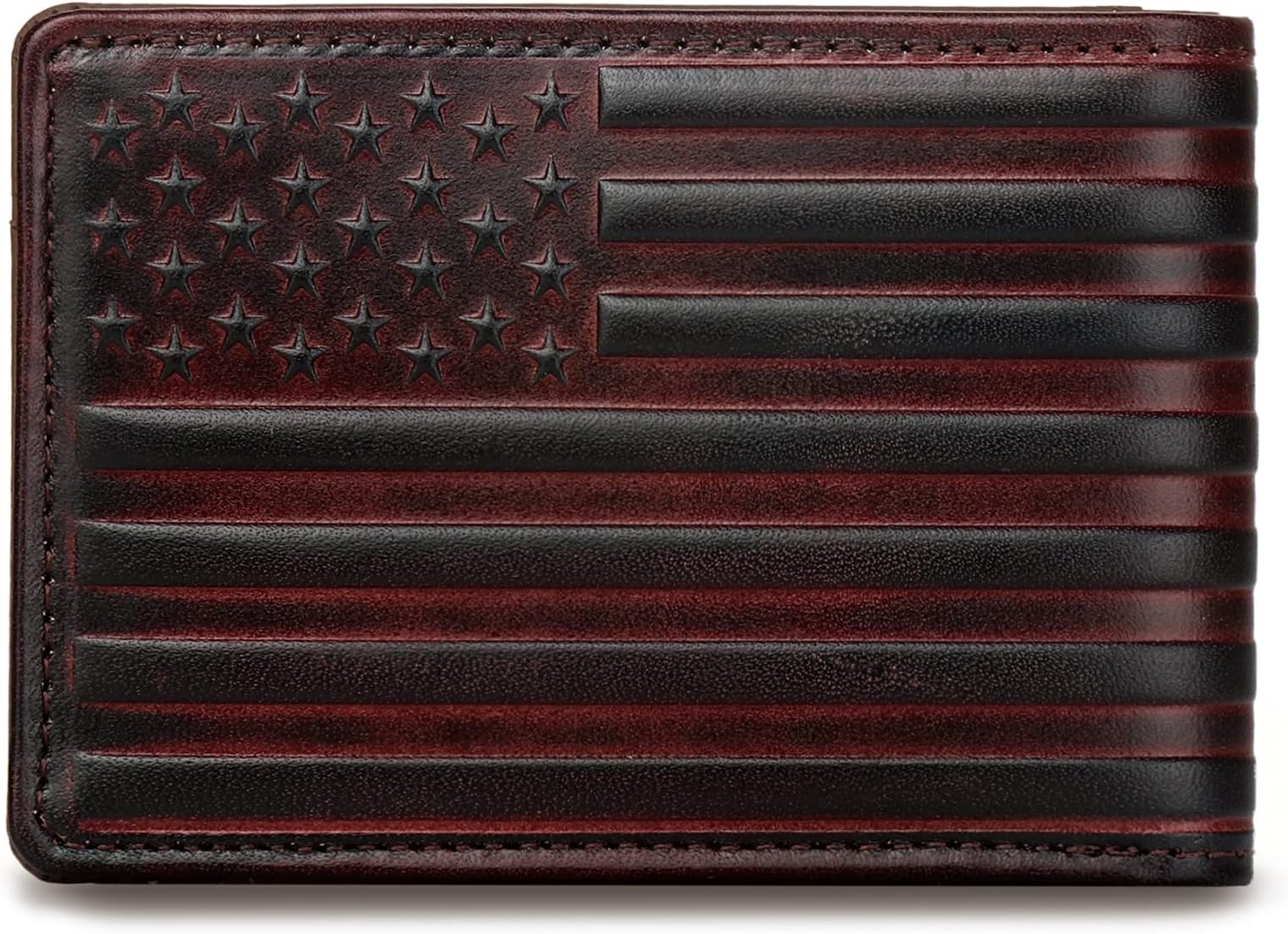 Full Grain Leather Wallets for Men, Bifold Wallets for Men, Mens Leather Wallets with 12 Slots, RFID Blocking, Gifts for Men (USA Flag, Red)