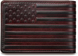 Full Grain Leather Wallets for Men, Bifold Wallets for Men, Mens Leather Wallets with 12 Slots, RFID Blocking, Gifts for Men (USA Flag, Red)