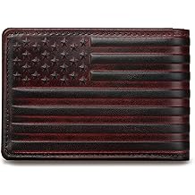 Full Grain Leather Wallets for Men, Bifold Wallets for Men, Mens Leather Wallets with 12 Slots, RFID Blocking, Gifts for Men (USA Flag, Red)