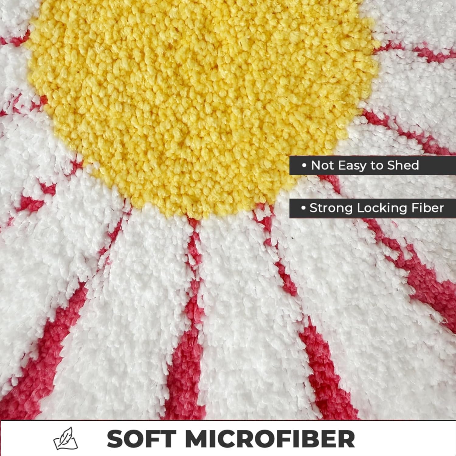 Girls Flower Bathroom Rugs Cute Daisy Bath Mat Non Slip Floor Carpet White and Yellow Floral Rug Super Absorbent Machine Washable Bathtub Mats for Shower (25.6x25.6 inch)