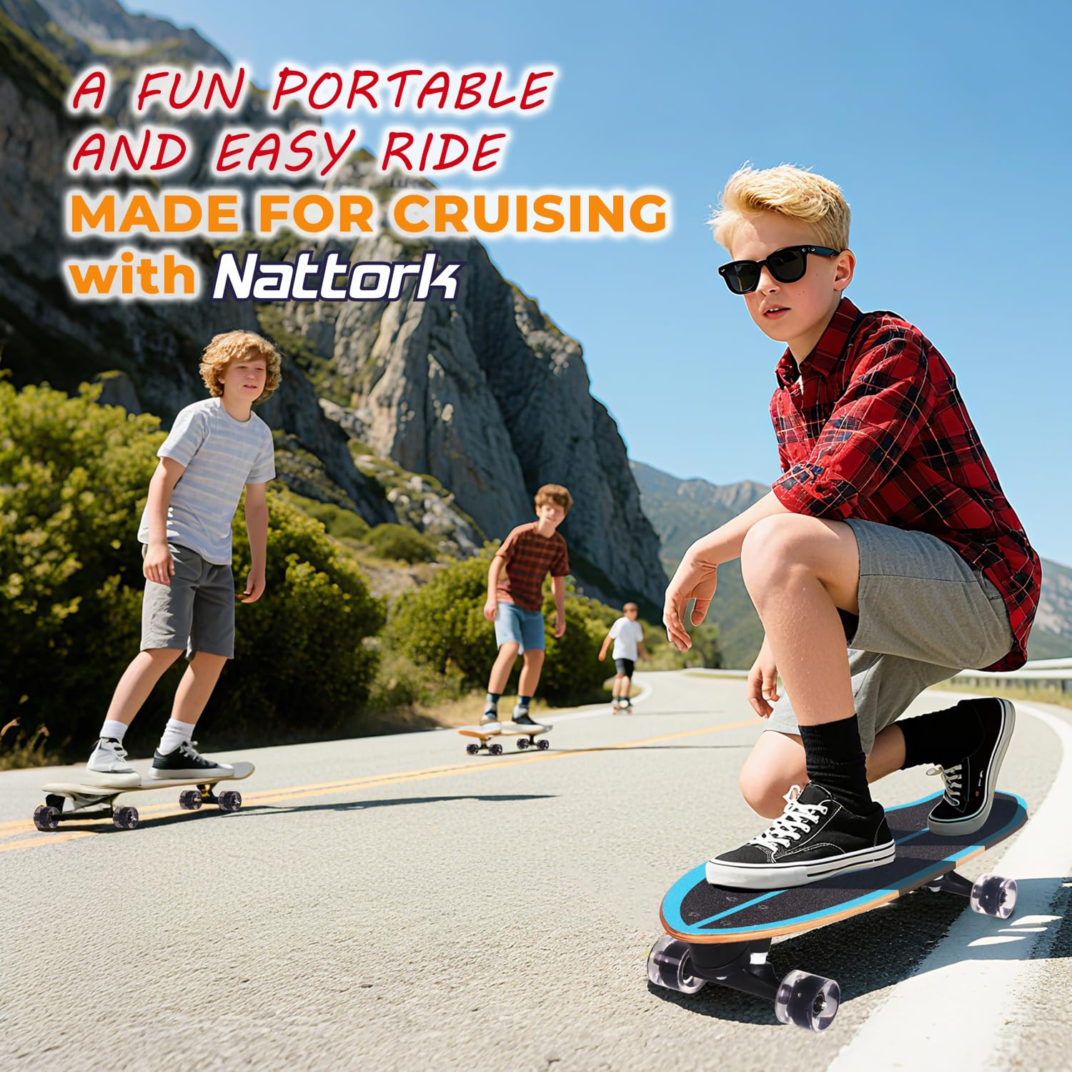 Nattork Complete Skateboards 29" x 8" Kids Skateboard Cruiser Skateboards for Beginners Double Kick Girls Skateboard with Maple Wood (Black Hole)