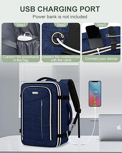 Vista 24 de Mochila de viaje para hombres y mujeres, mochila de transporte aprobada por vuelo, mochila para laptop de 17 pulgadas, bolsa grande, Verde, Mochilas