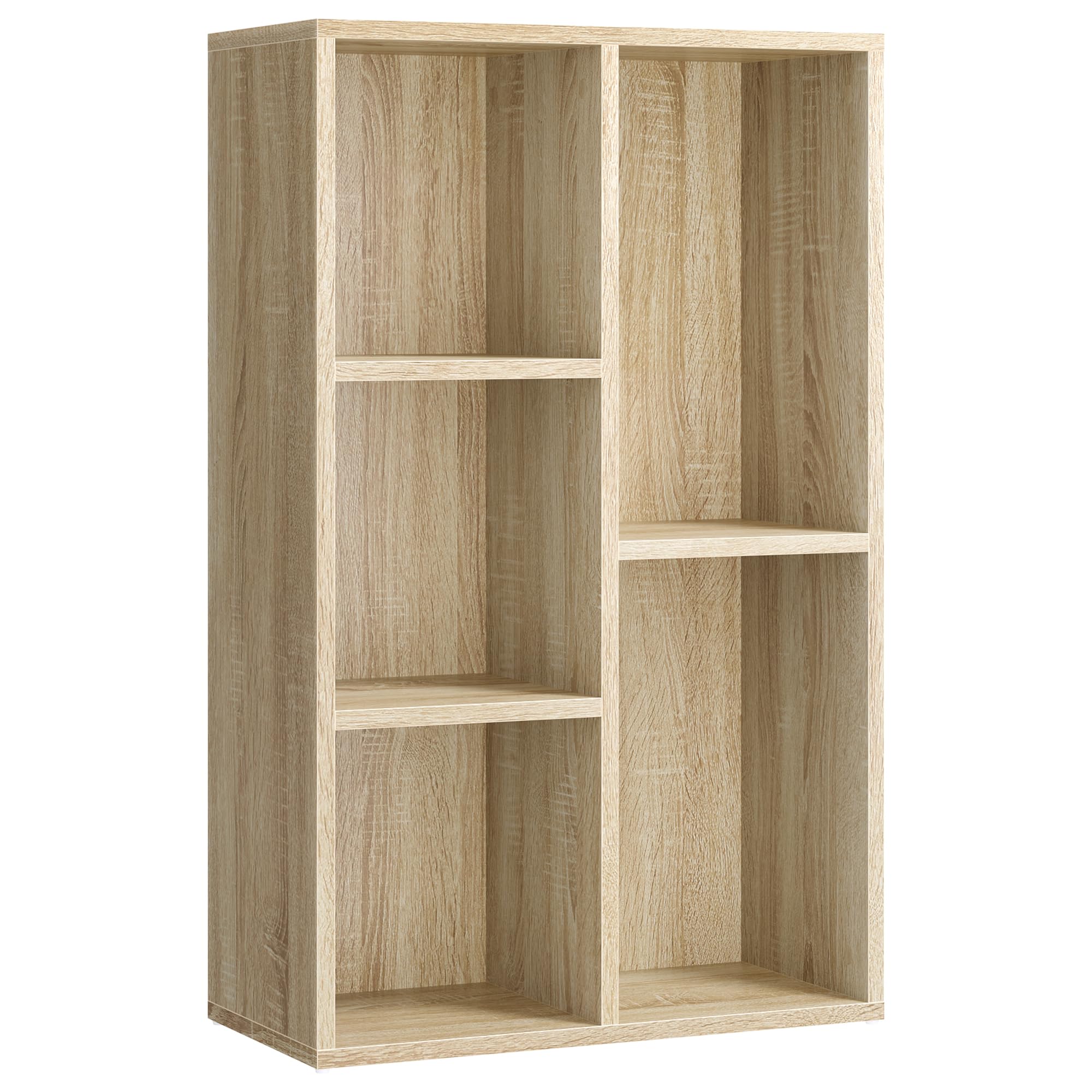 VASAGLE Bücherschrank, Bücherregal, mit 5 Fächern, Büroregal, Würfelregal, Standregal, für Wohnzimmer, Schlafzimmer, Büro, Kinderzimmer, eichefarben LBC25NL