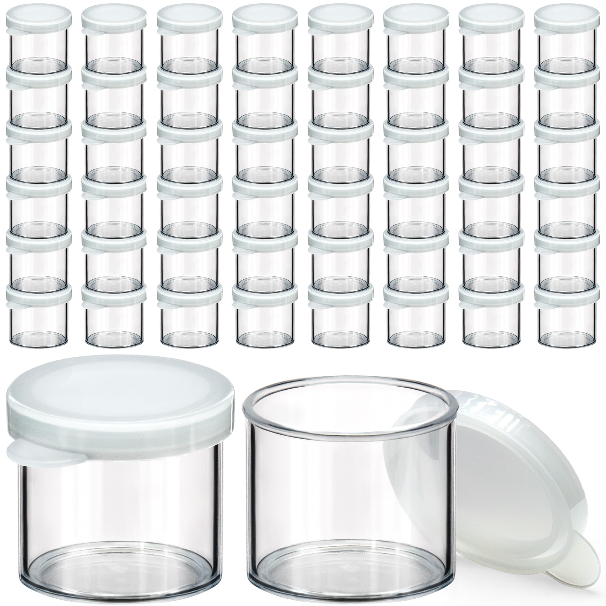 DecorRack 48 Plastic Mini Containers with Lids, 0.3oz, Craft Storage Containers for Beads, Glitter, Slime, Paint or Seed Storage, Small Clear Empty Cups with Lids (48 Pack)