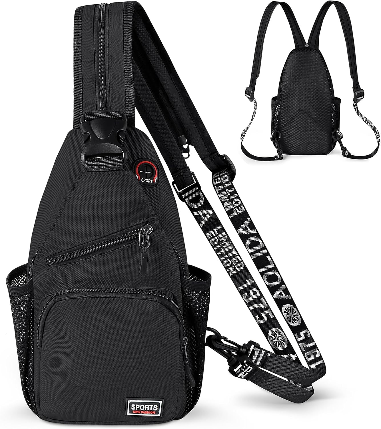 Geestock Convertible Sling Bag for Women Men, Lightweight Crossbody Backpack Daypack Chest Bag Fit 7.9" Tablet for Travel, Sport, Hiking & Commute, Black, 7.09in×3.15in×12.60in