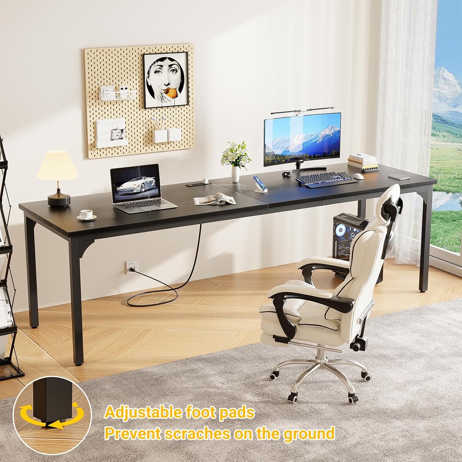 Unikito 78.7 Inches 2 Person Desk with Power Outlet, Long Double Home Office Computer Desks, Large Simple Desk, Modern Study Writing Table Workstation, Large Legroom, Metal Frame, Black