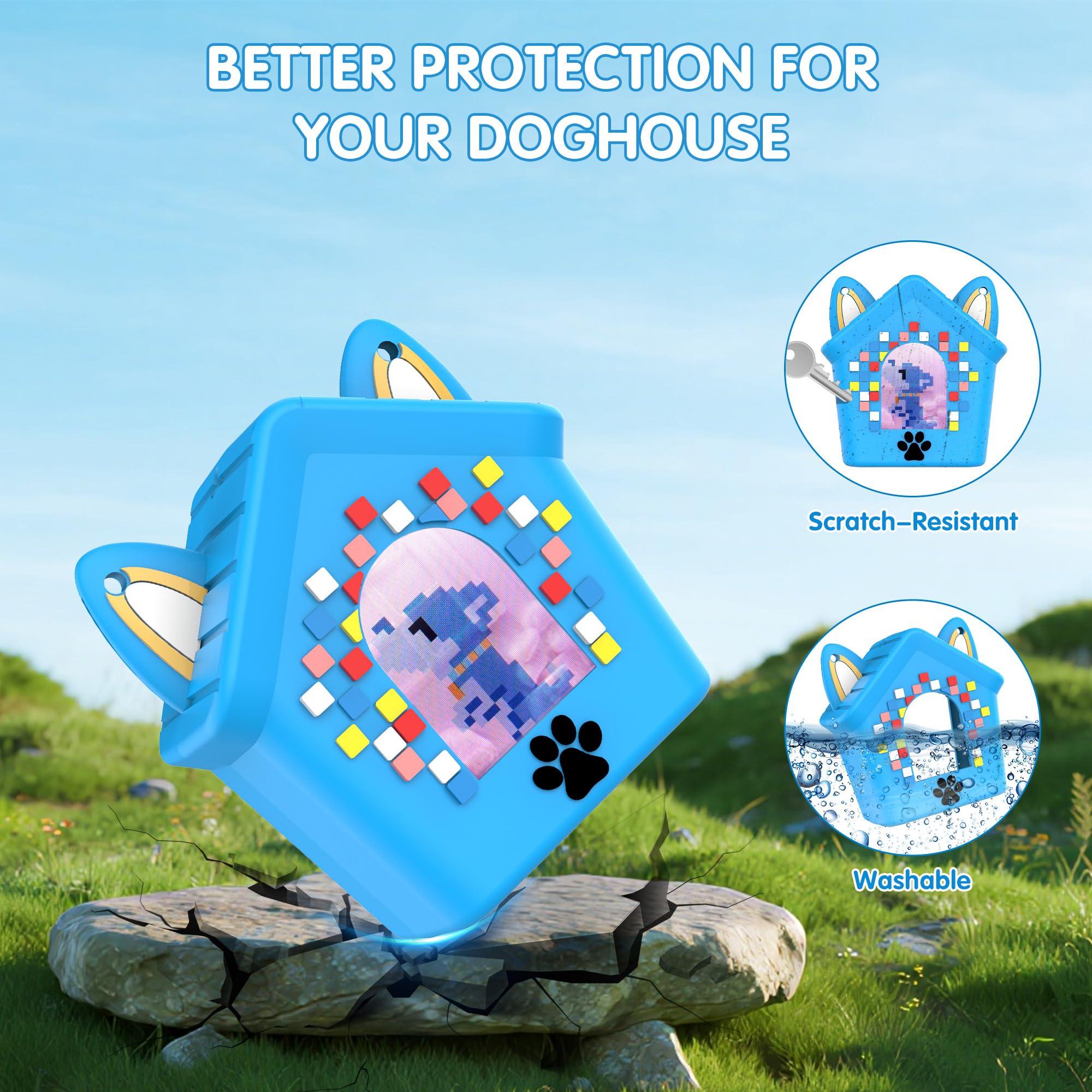Coque Silicone Bitzee Doghouse – Protection Résistante, Cordon Inclus, Coloris Violet/bleu/rose, 8,2 Cm