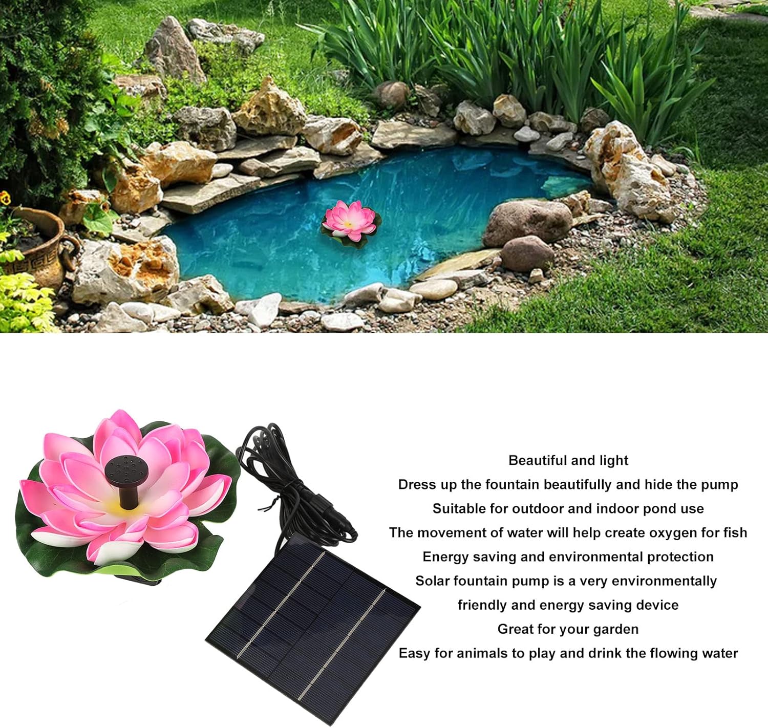 Gavigain Flower Solar Water Pump, Landscaping Floating Solar Bird Bath Fountain for Fish Pond Garden Patio Aquarium, 1.4W