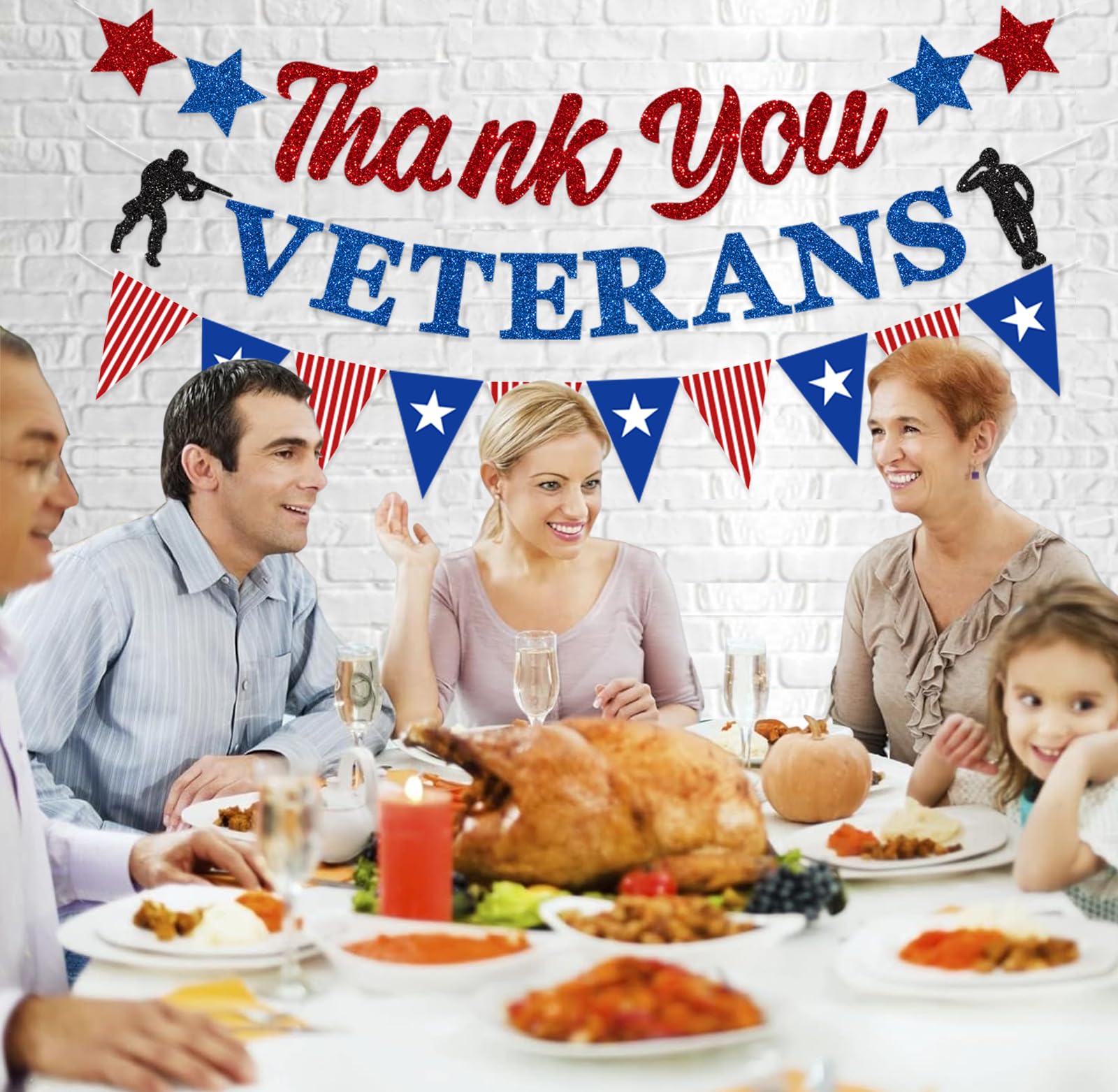 Veterans Day Deko-Set – Glitzernde 'Thank You Veterans' Banner & Patriotische Girlande