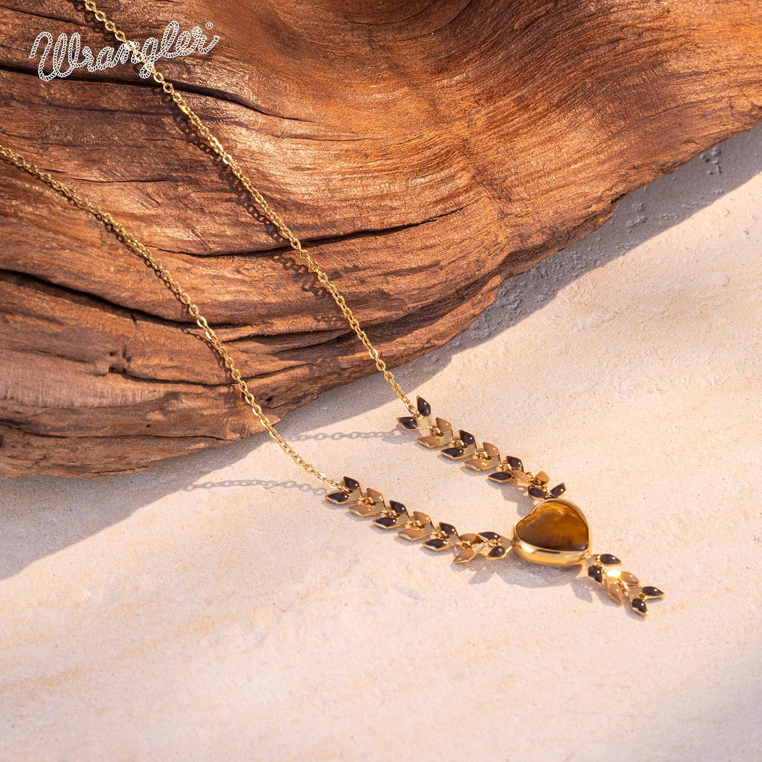 Wrangler Gold Western Y Necklace for Women Statement 14K Country Natural Stone Cowgirl Boho Jewelry - Image 2