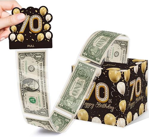 Caja de dinero sorpresa de oro negro, regalo de 70 cumpleaños para mujeres y hombres, caja de dinero para regalo en efectivo, suministros de