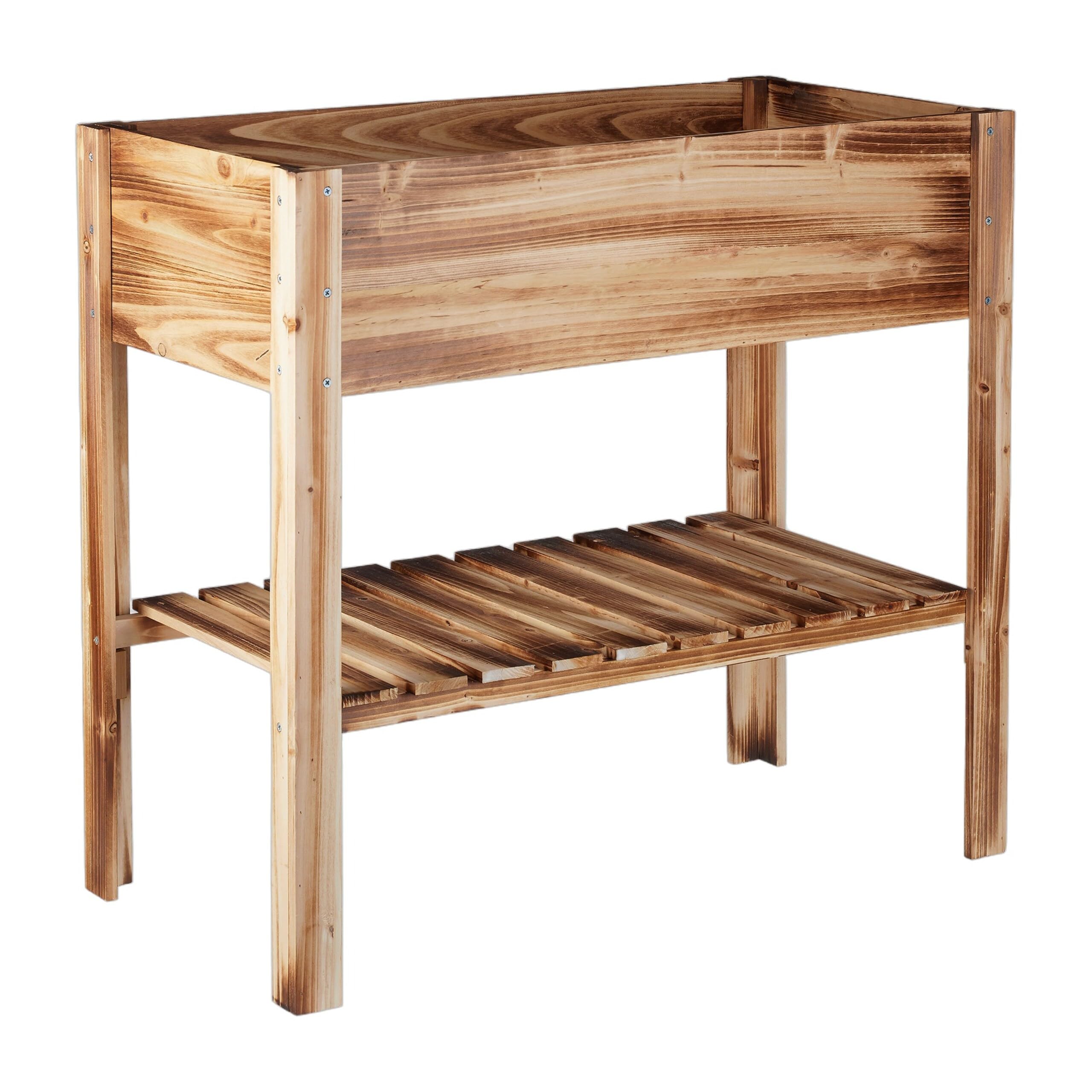 Relaxdays Carré Potager, légume, Herbes, Jardin, Balcon, Jardinière sur Pied, HxlxP: 80 x 88 x 43,5 cm, Bois flambé