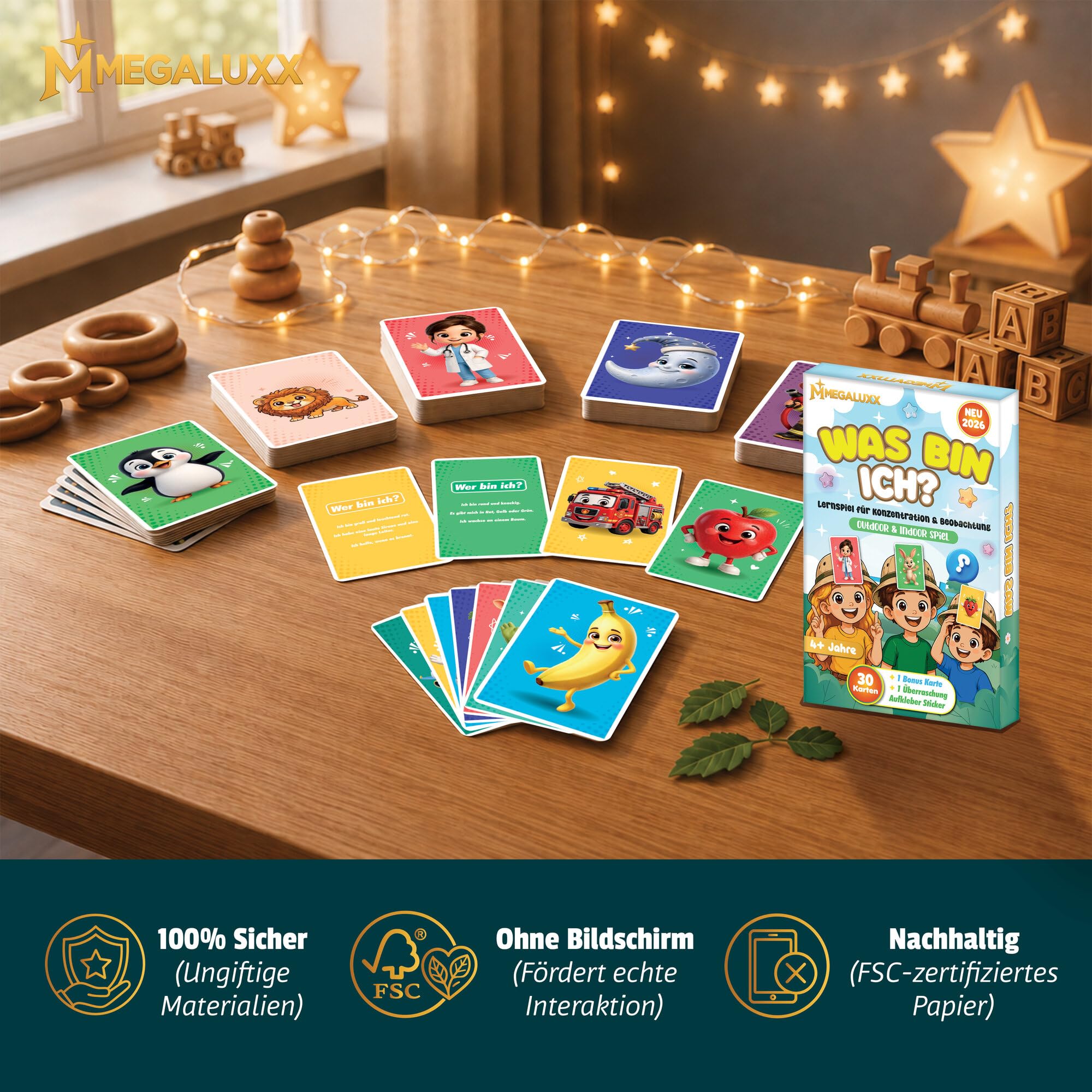 ¿Qué soy yo? el divertido juego de cartas para niños a partir de 4 años - 31 cartas (30 + 1 tarjeta de bonificación) - Juego educativo para concentración & Beoabchtung - Juego de Quadoor