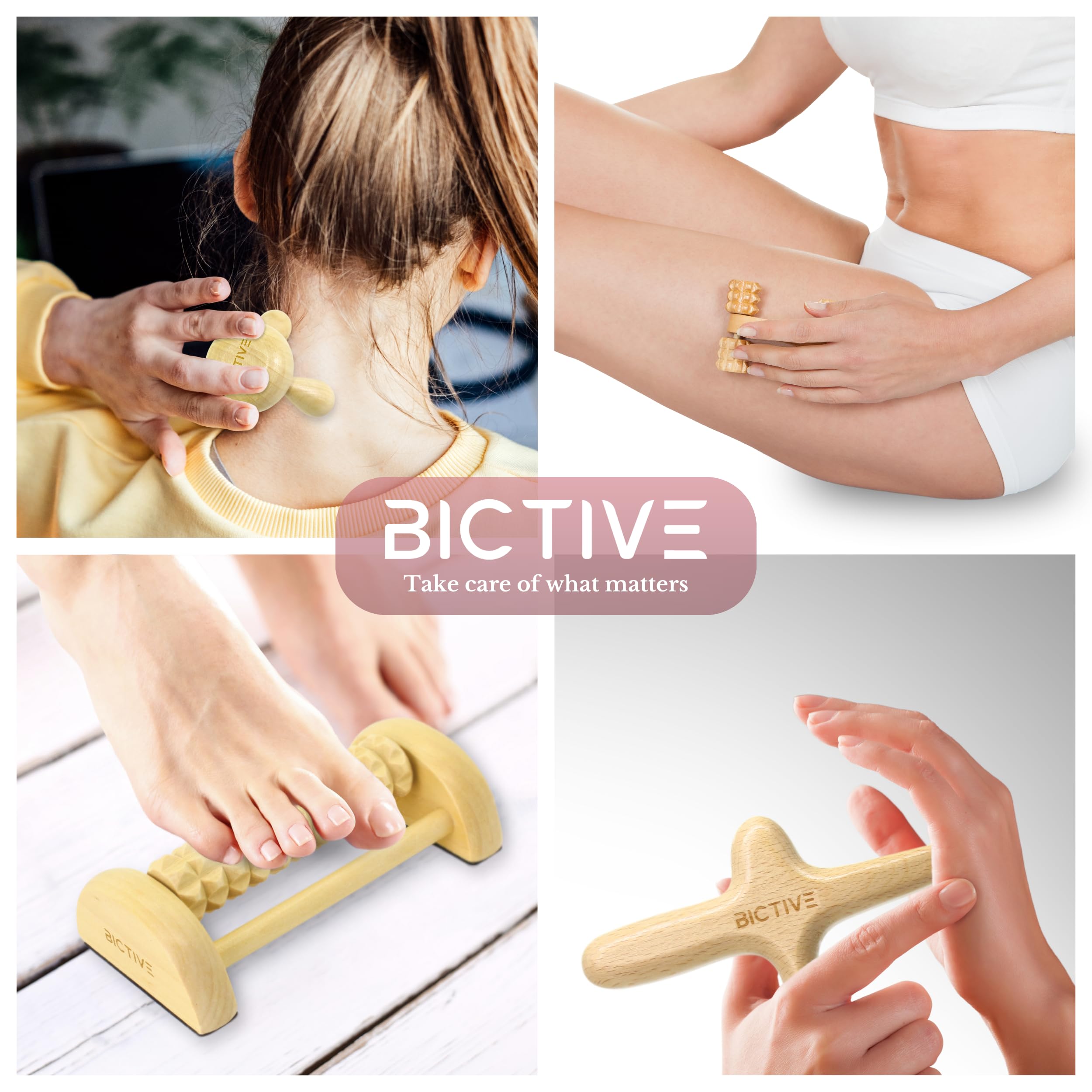 Kit de Masaje Corporal 5 en 1, Masajeador Madera, Reflexología Podal, Rodillo Fascitis Plantar, Masaje Pies, Celulitis, Masajeador Manual, Masajeador de Pies y Piernas Rodillo Masaje Muscular
