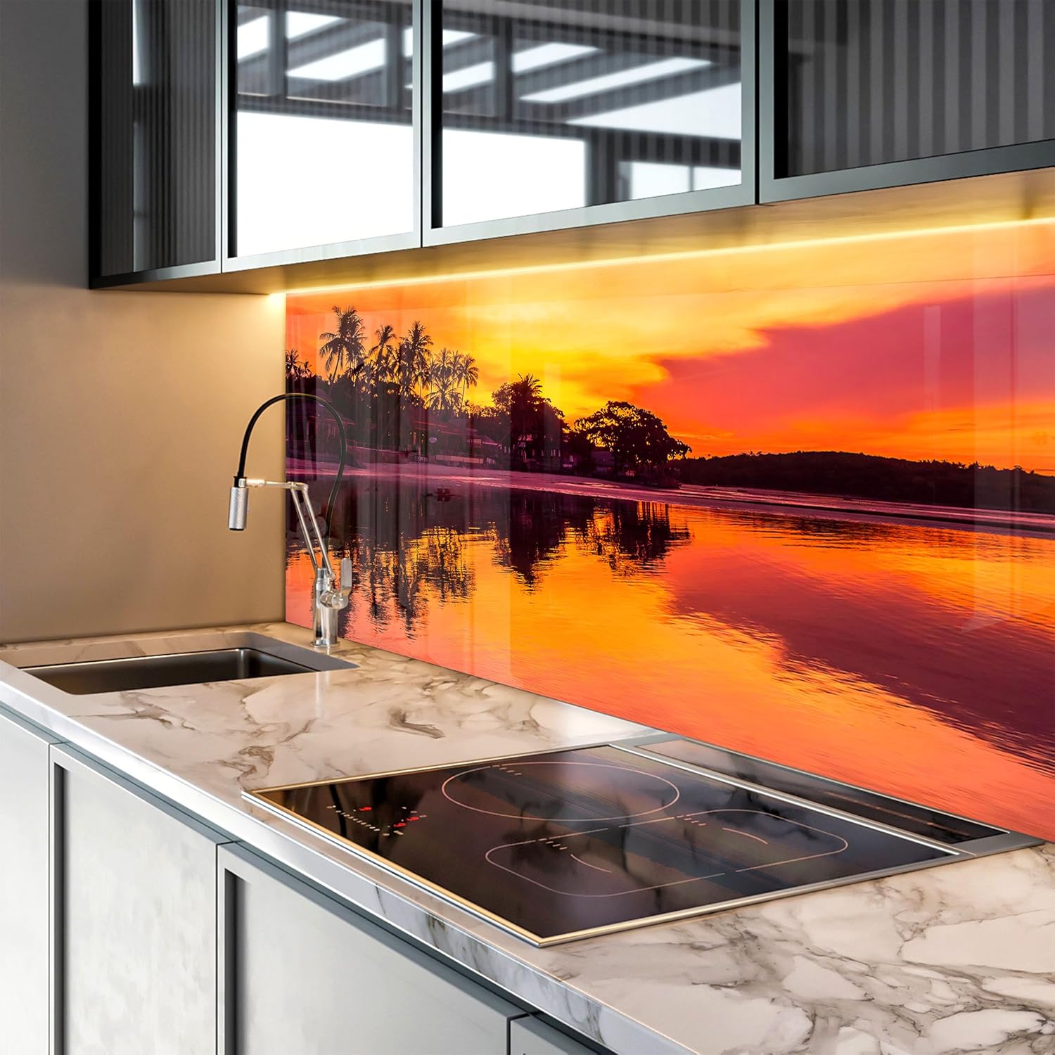 Myphotostation.com 23.5Wx52H'' Tempered Glass Stove Backsplash Kitchen Tile Decor Stove Back Cover Glass Splashback Tile for Stove Top Cover Toughened Glass Cooker Protector 23