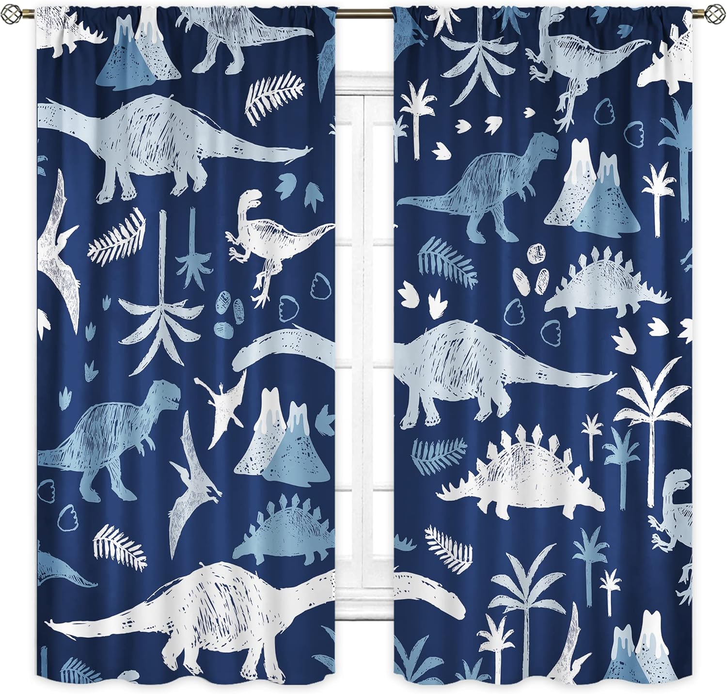 Cinbloo Cartoon Kids Blue Grey Dinosaur Curtains 42Wx63H