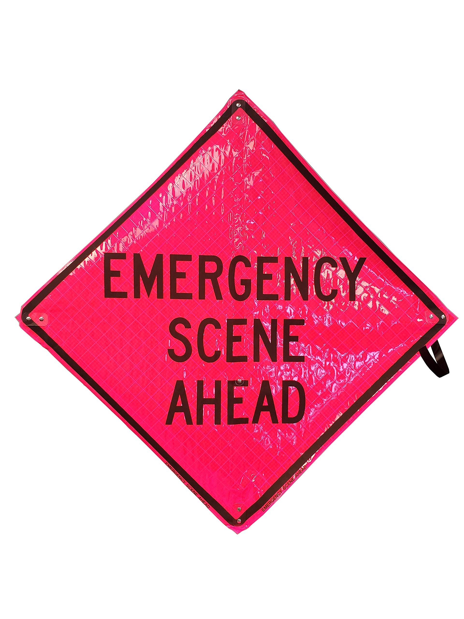 36 Inch Reflective Pink Roll-Up Sign - Emergency Scene Ahead