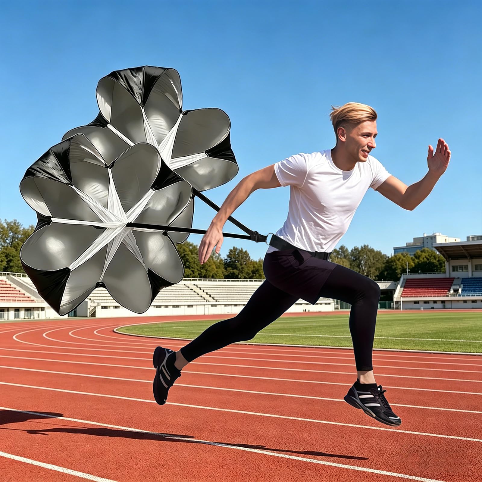 2 Pezzi Paracadute da Corsa, Neri Paracadute di Resistenza, Paracadute Sportivo con Cinghia Regolabile, Paracadute Sprint, Paracadute Corsa Allenamento per Sprint, Rugby, Calcio, Baseball