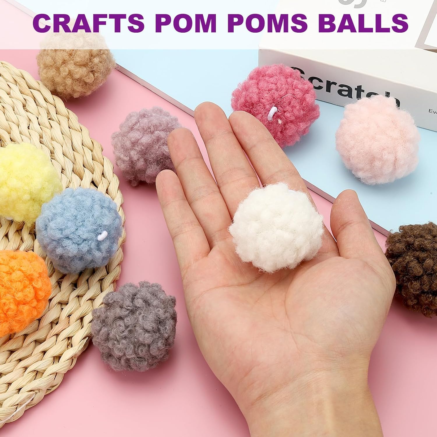 PATIKIL 12 Pcs Crafts Pom Poms Balls, 4-5cm (1.5-1.9Inch) Yarn Pom Poms Big Puff Ball with Elastic Loop for Keychain Knitting Hats DIY Arts Crafts Projects Home Decorations, Khaki - Image 4
