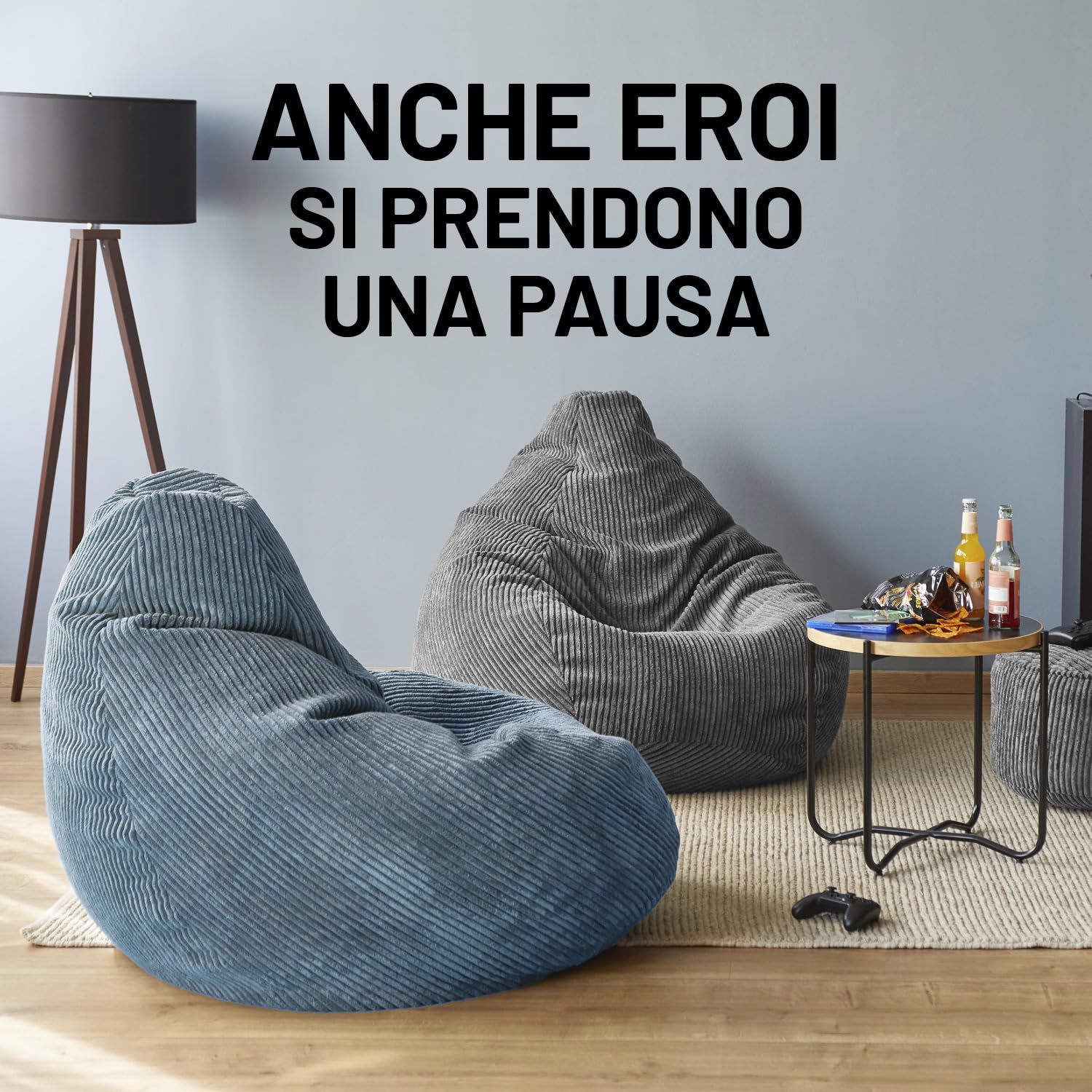 Lumaland Poltrona da gioco XXL in velluto a coste | Poltrona da gioco per adulti e adolescenti | Confortevole Bean Bag 135 x 100 cm [blu scuro]