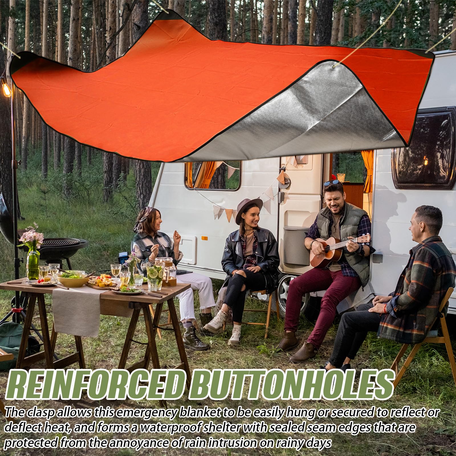 Kanayu 4 mantas de supervivencia de emergencia resistentes con aislamiento térmico, reflectante, impermeable, manta espacial para camping, senderismo, 82 x 60 pulgadas (verde oliva, naranja)