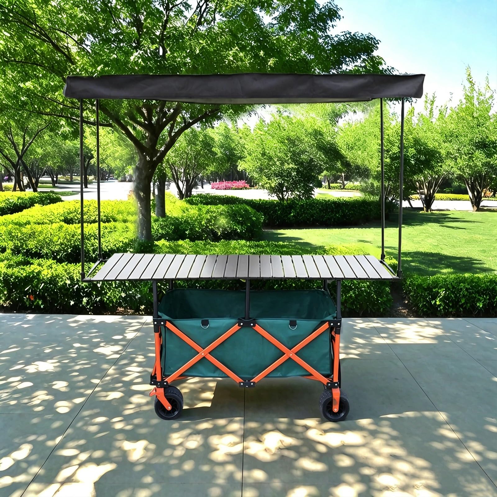 Venditore pieghevole verde ll carrello con baldacchino le Carrello alimentare con ruote bloccabili Concess nd Cabina portatile per eventi di mercato Street Food e uso esterno