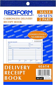 Rediform Delivery Receipt Book, Three-Part Carbonless, 6.38 x 4.25, 50 Forms Total