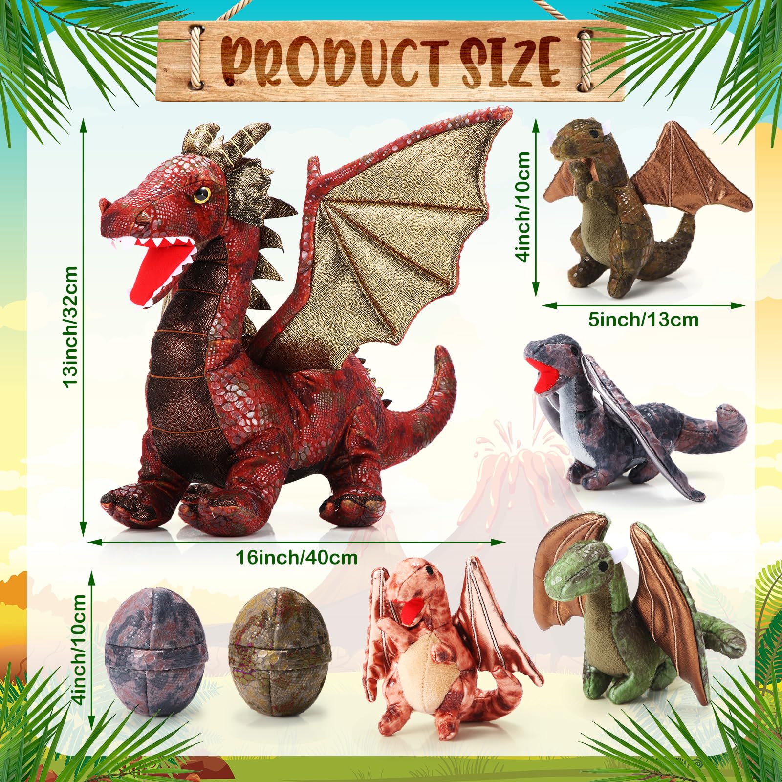7 Pezzi di Giocattoli Drago Animale di Peluche Drago Grande 40 cm con 4 Graziosi Cuccioli di Drago di Peluche e 2 Uova nella Pancia di Mamma Drago Regali di Compleanno per Adolescenti(Stile Retrò)