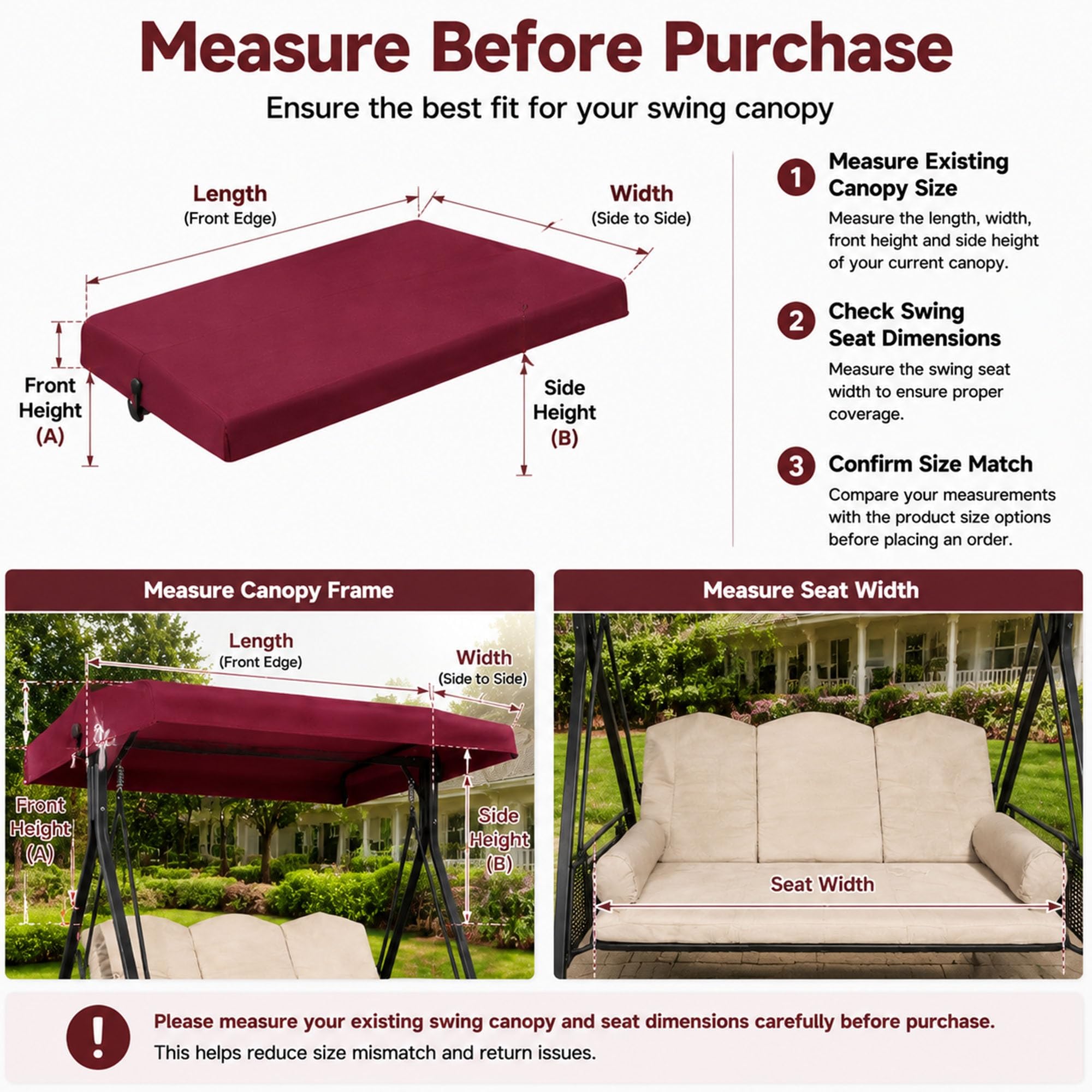 Tetto di Ricambio per Altalena da Giardino, Tettoia per Altalena | 600D Impermeabile Copertura Altalena 2/3 Posti, Anti-UV, Resistente allo Strappo(62 x 46 in/158 x 118cm)
