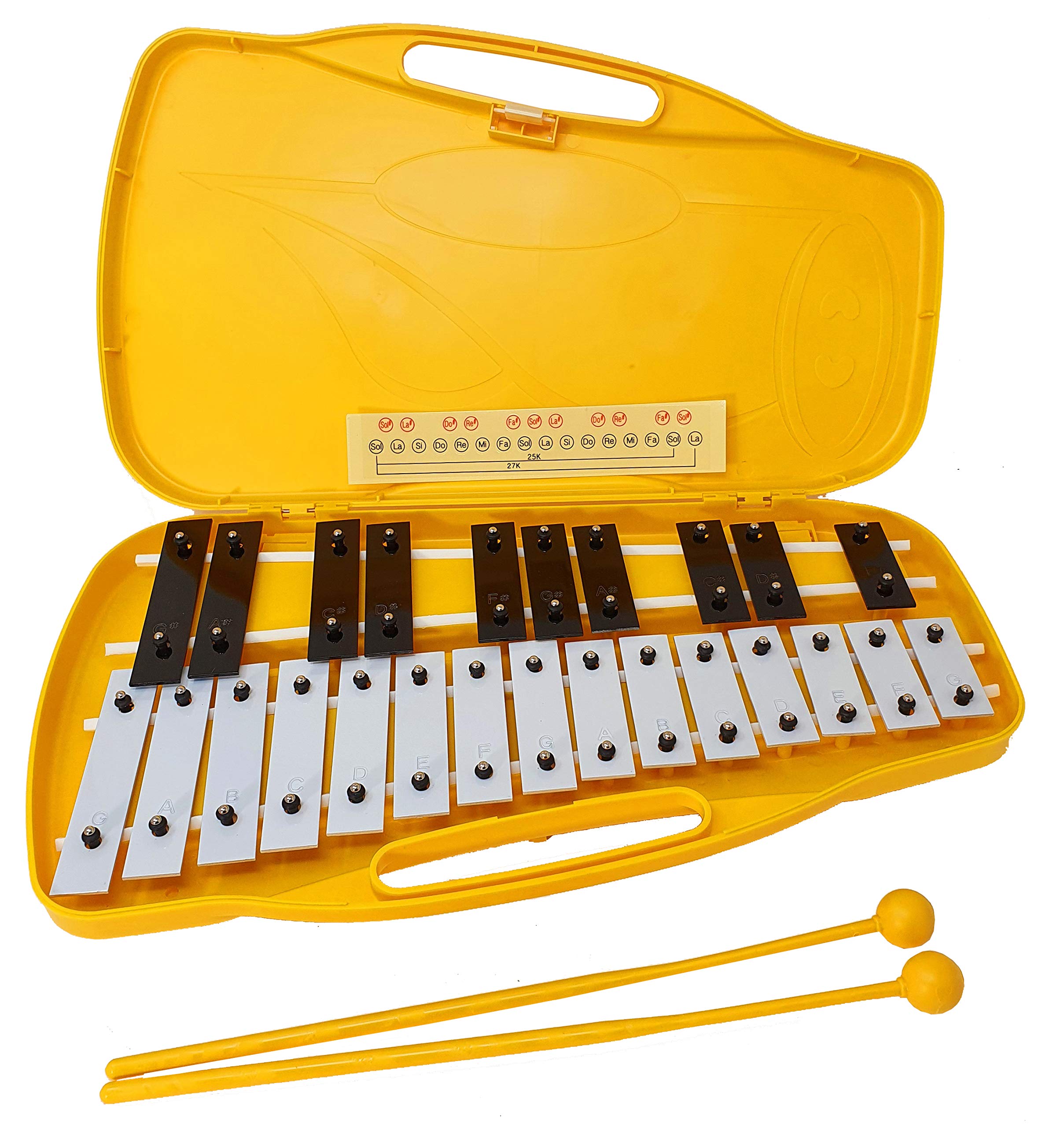 Glockenpiel Carrillón Metalófono Xilófono FOREST PERCUSSION KB13 Cromático, 25 Teclas Negras y Cromadas con Estuche y Mazas - Rockmusic España