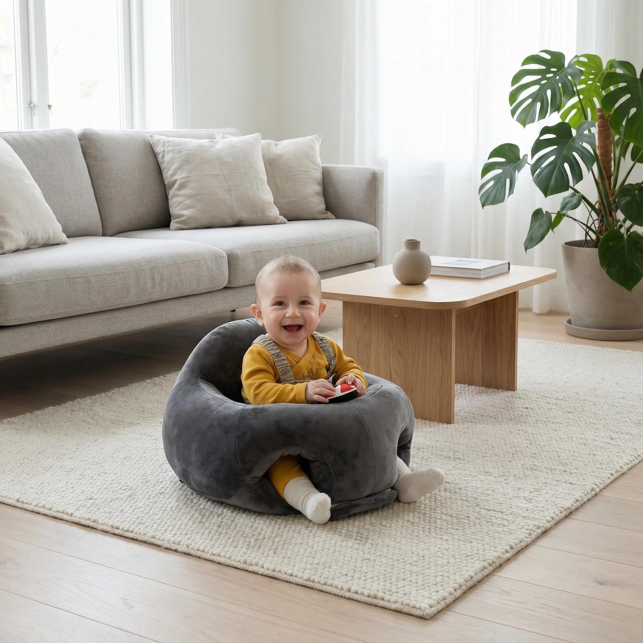 PBT Supportello – Seduta Morbida per Bambini che Imparano a Stare Seduti, Supporto da Pavimento per il Gioco, Personalizzabile con Nome, Fatto a Mano, Idea Regalo Nascita (Grigio Scuro)