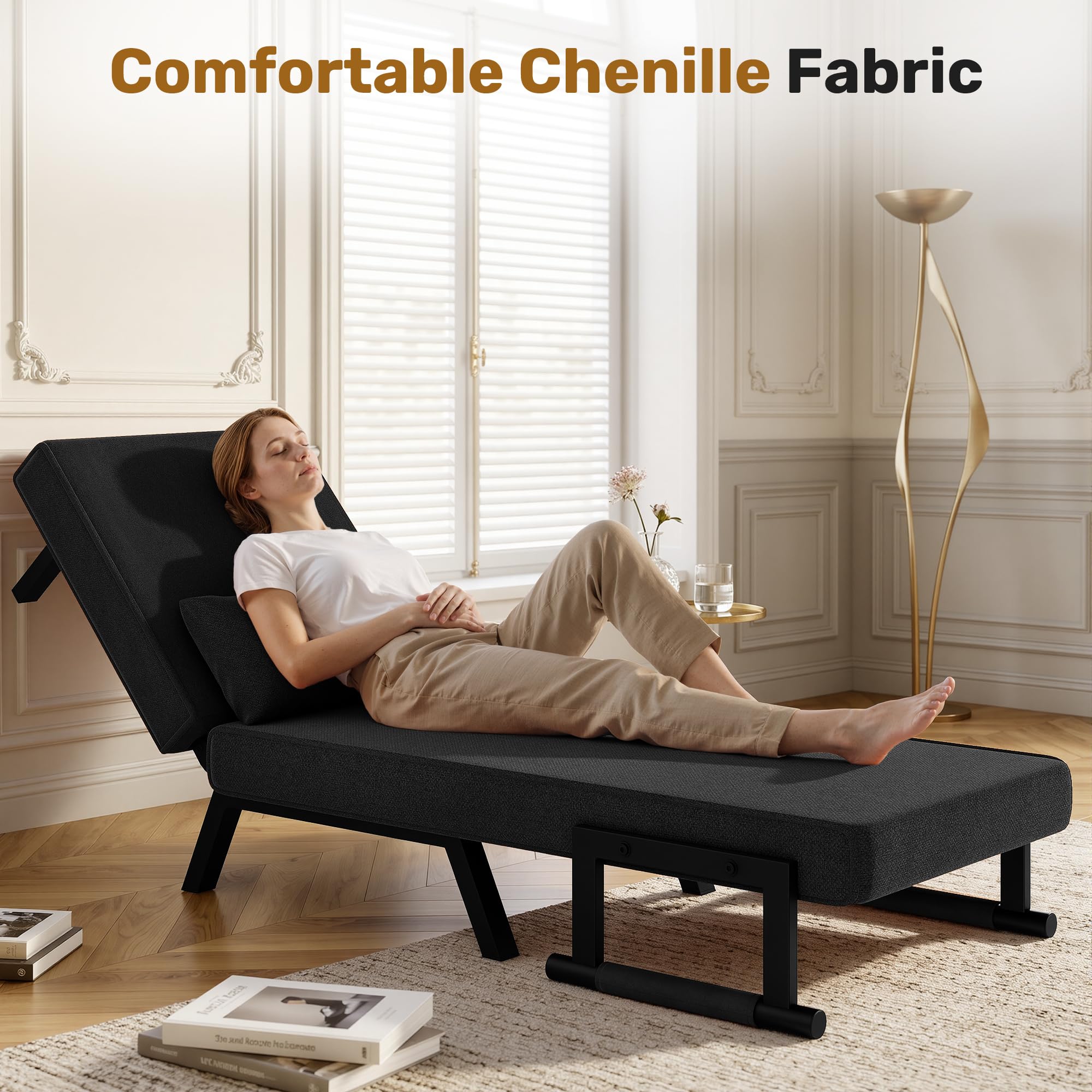 Hawthyhome Schlafsessel 4 in 1 Schlafsofa mit Bettfunktion 57cm Schwarz