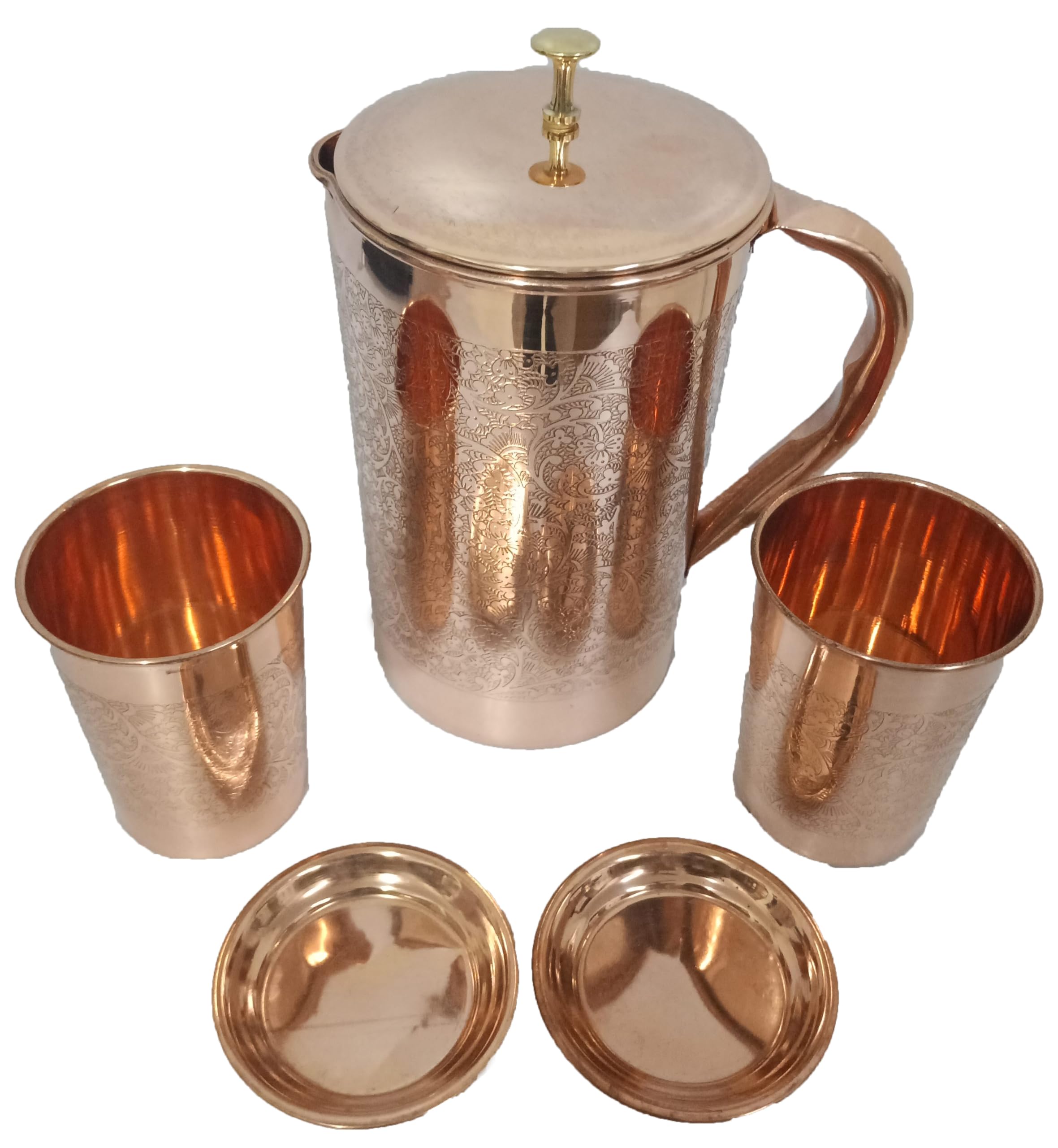 Jarra De Cobre Puro Con 2 Vasos - 1.5 Litros, Ideal Para Agua, Vino Y Decoración