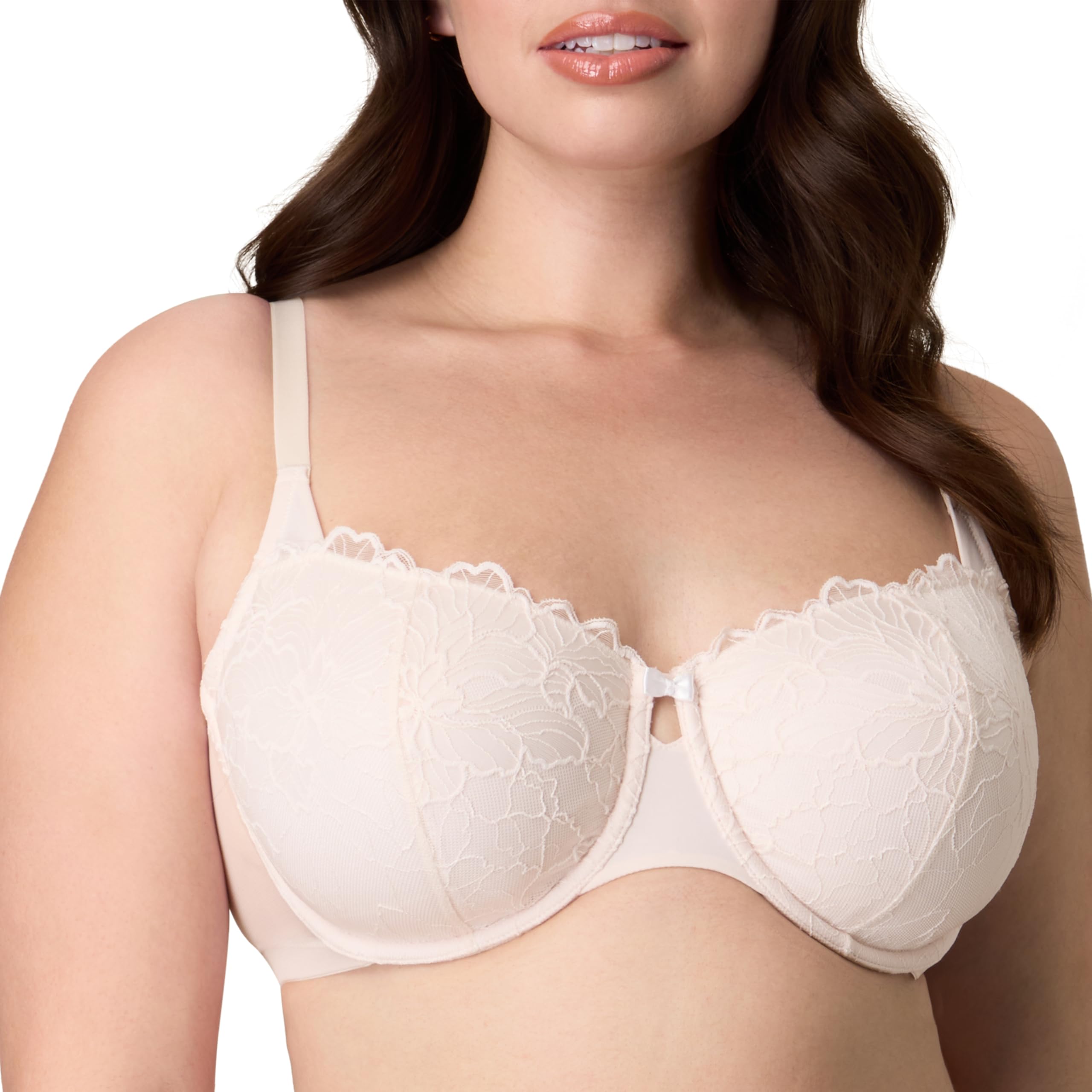 Playtex Womens Balconette Underwire Bra, Plus-Size Bras Available, Full Coverage, Convertible Straps, Lace, 4800, Heirloom White, 44E