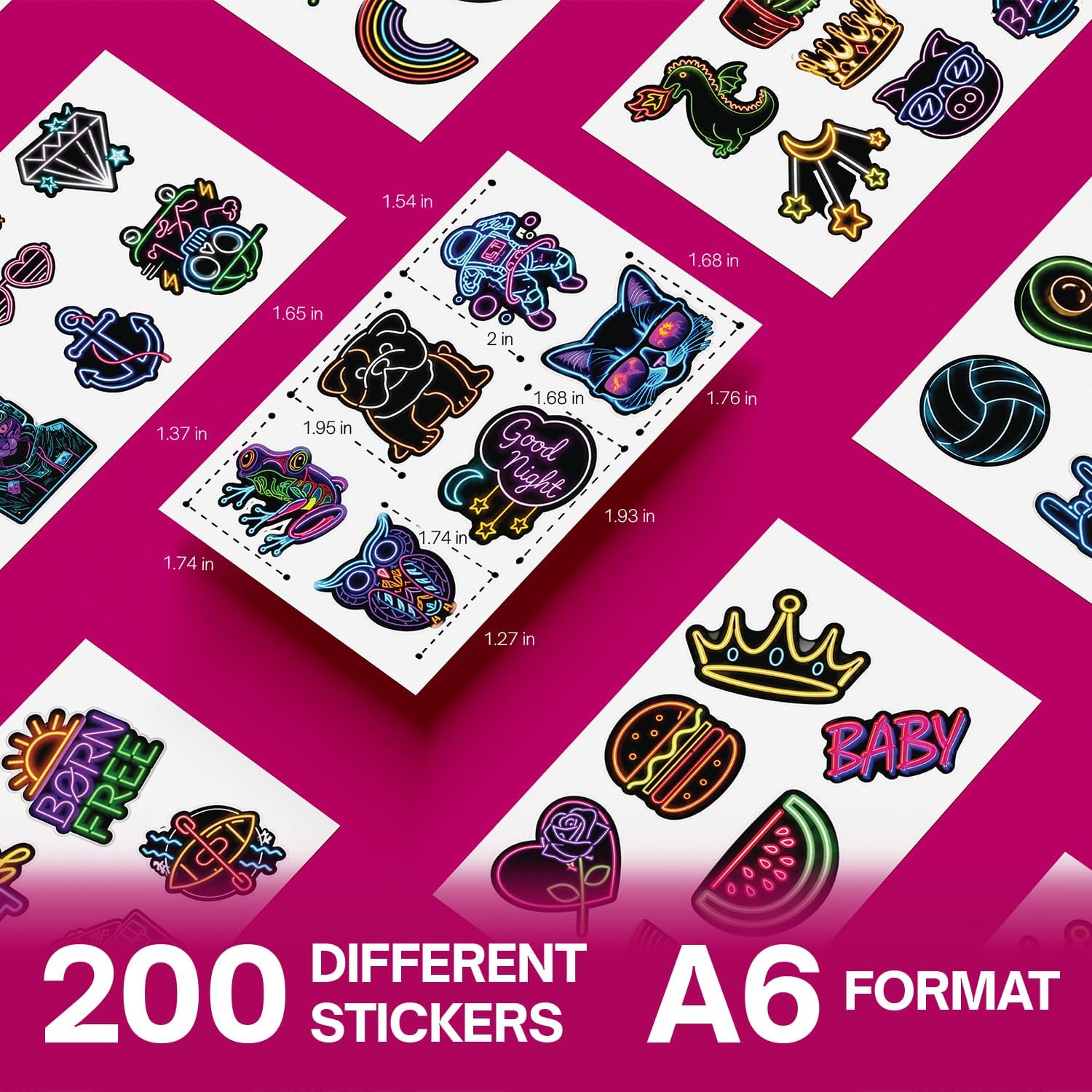 Premium 200 Pcs Cute Neon Stickers, Waterproof Vinyl Decals image 3