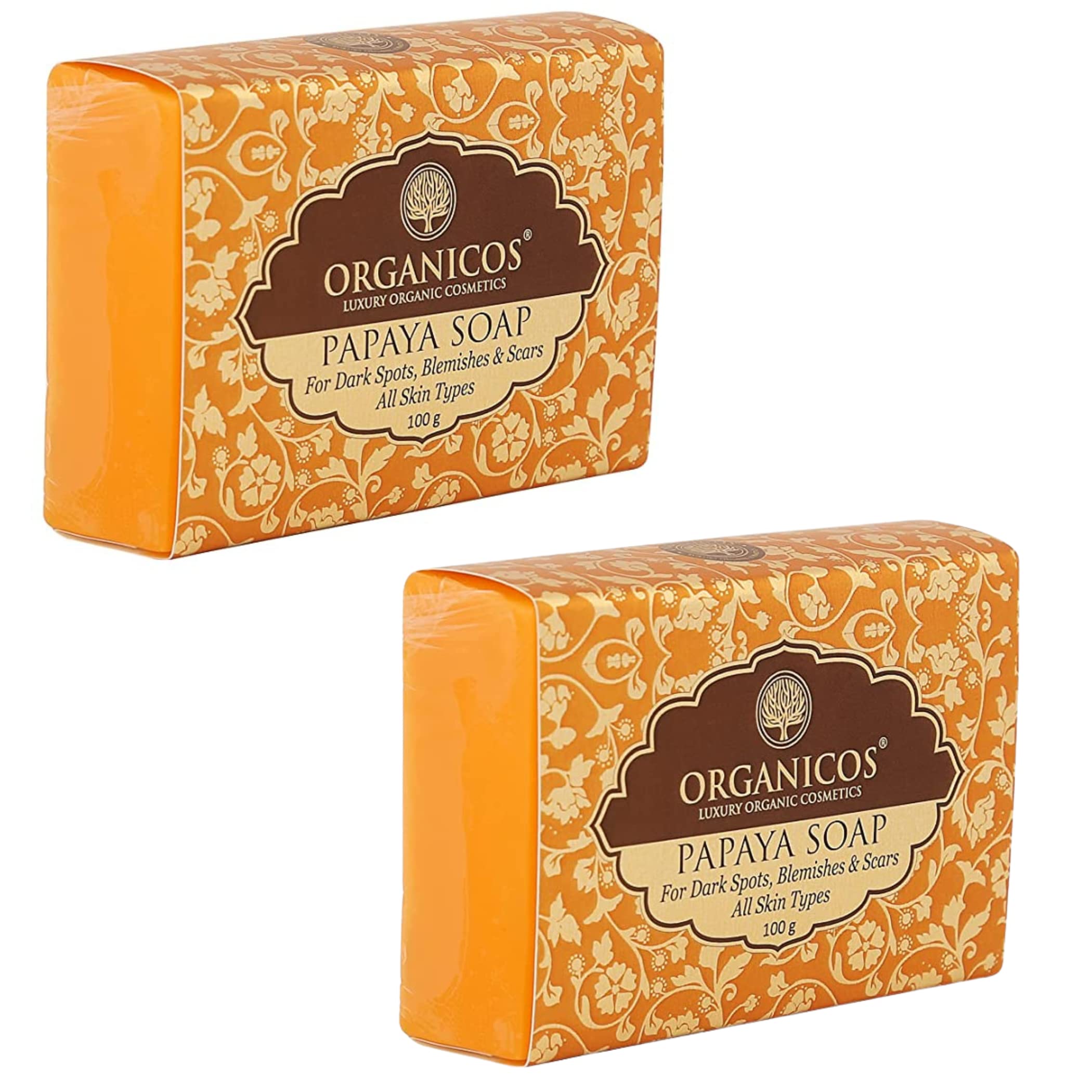 ORGANICOS Papaya Soap With Pure Papaya Extract, Handmade Soap | Natural Soap For All Skin Types For Men Women - 100 gm Pack of 2