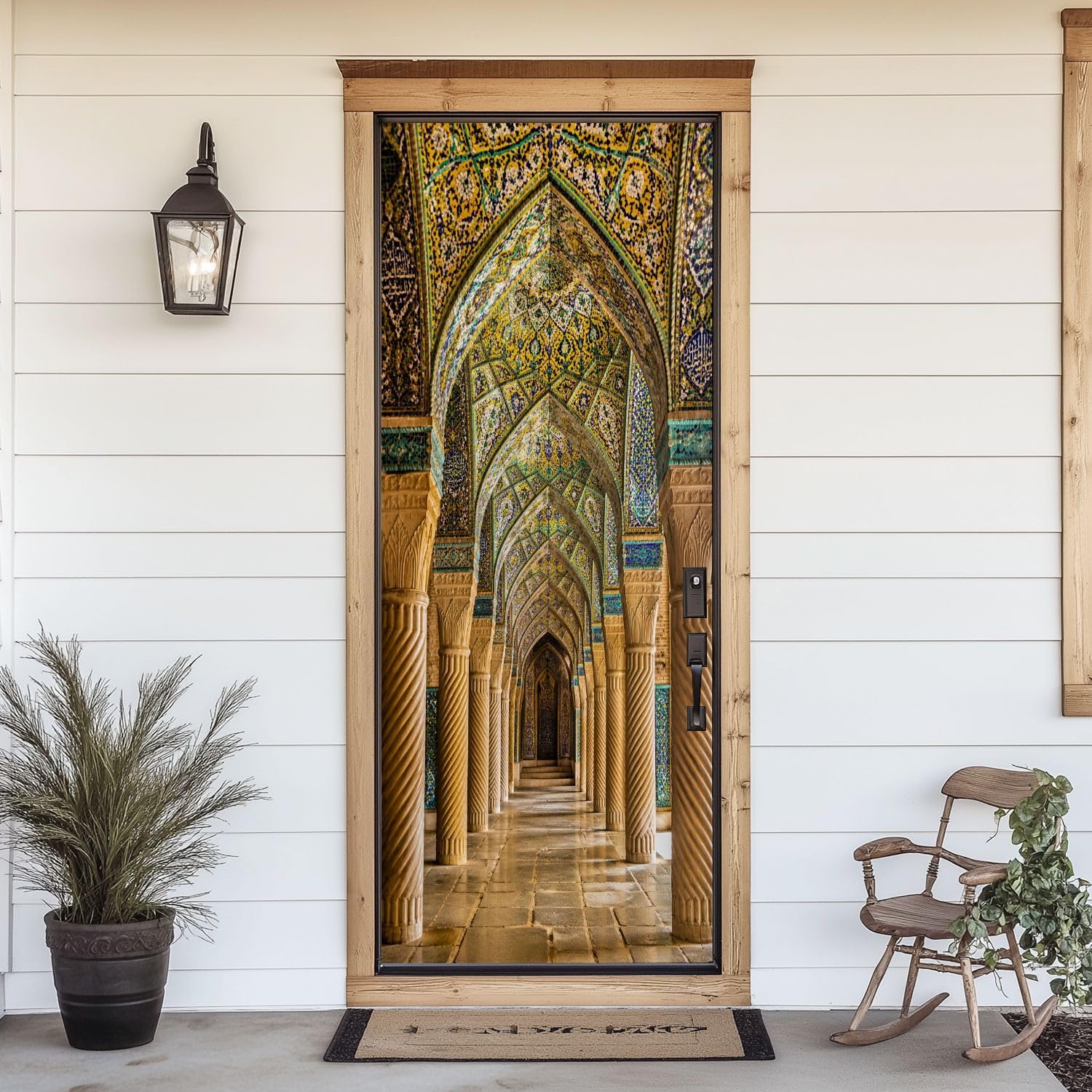 3D Door Sticker Vakil Culture Architecture Building Door Decal Peel and Stick Wallpaper Self-Adhesive Removable Mural Vinyl Stickers Poster Home Decor 30.3"x78.7"