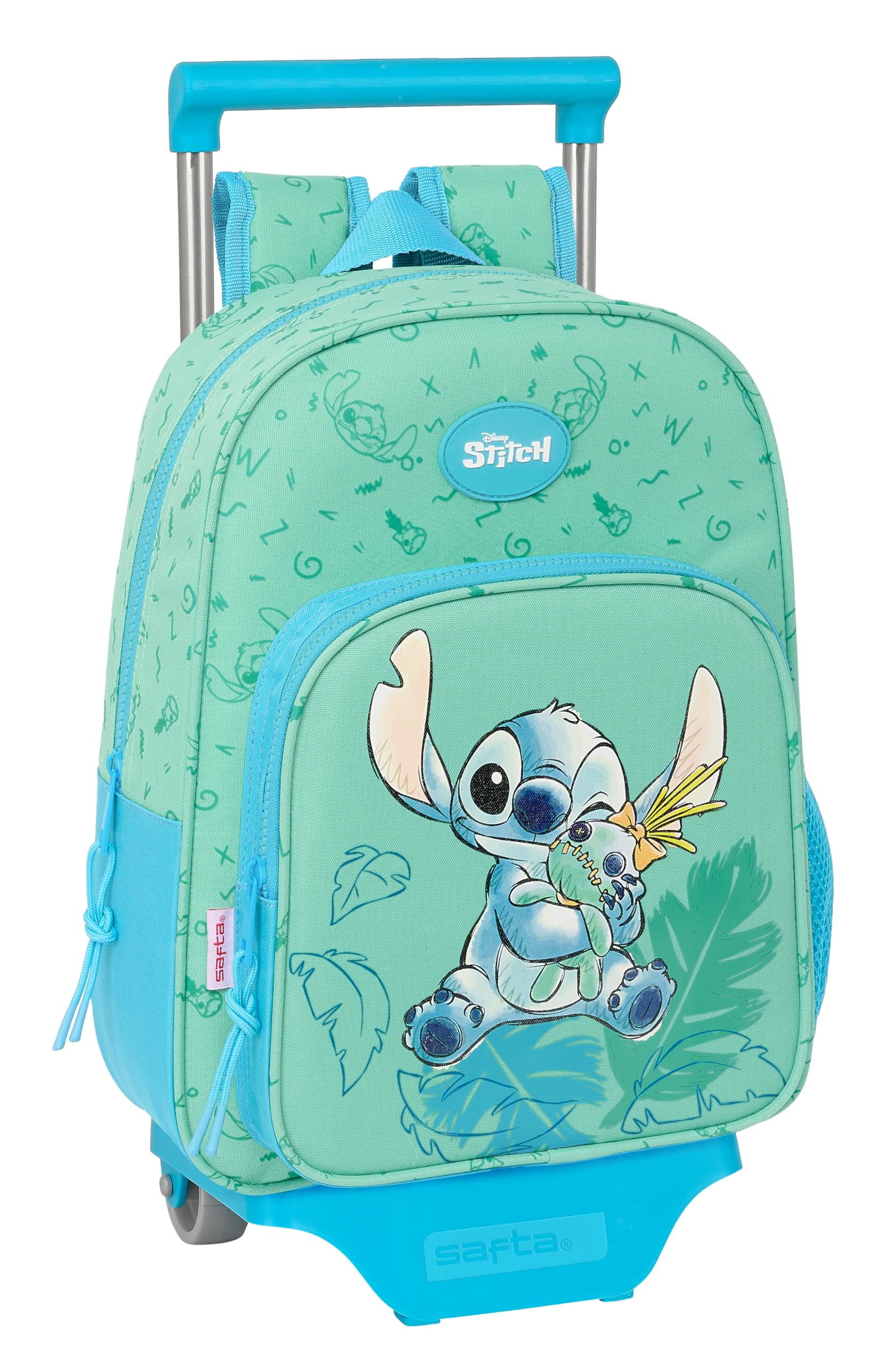 Safta STITCH ALOHA - Mochila Infantil con Carro 705, Ideal para Niños de Diferentes Edades, Cómoda y Versátil, Calidad y Resistencia, 26x11x34 cm, Color Turquesa