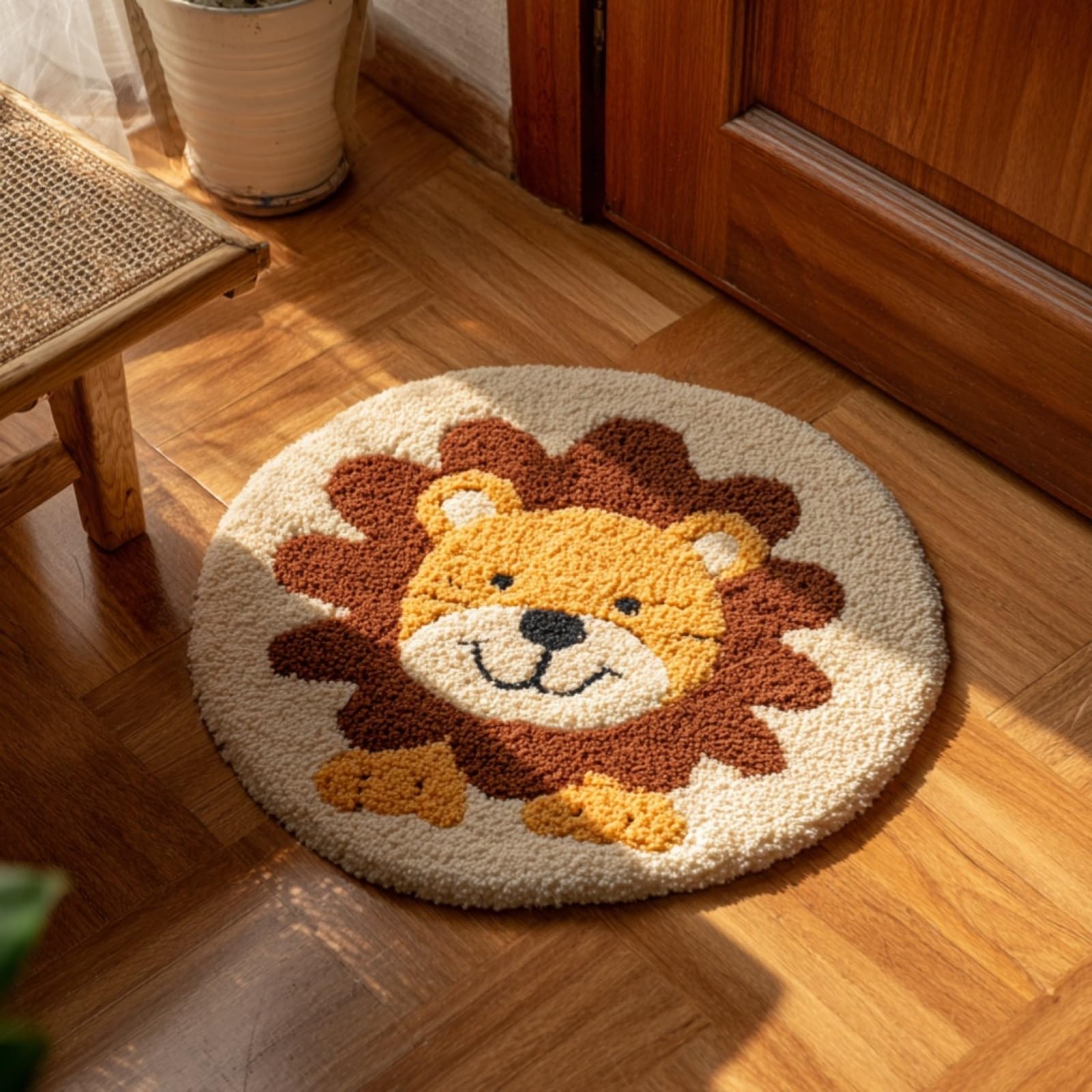 WallustrioaW Latch Hook Kits for Adults,Cartoon Lion,Rug Making Kit DIY Craft Latch Hook Rug Set Tapestry Cushion Pre-Printed Patterns,50x50cm