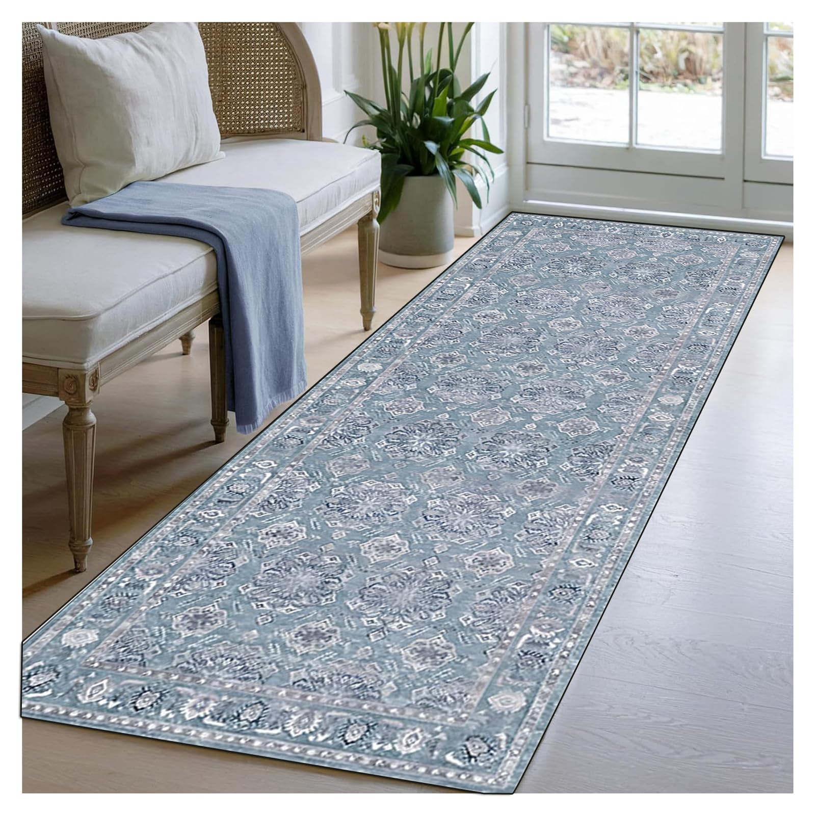 ge Niebieski dywan 1,5 m, antypoślizgowy, zmywalny, retro, design, dywan do korytarza, kuchni, wejścia, miękki dywanik do salonu i sypialni, 60 x 150 cm