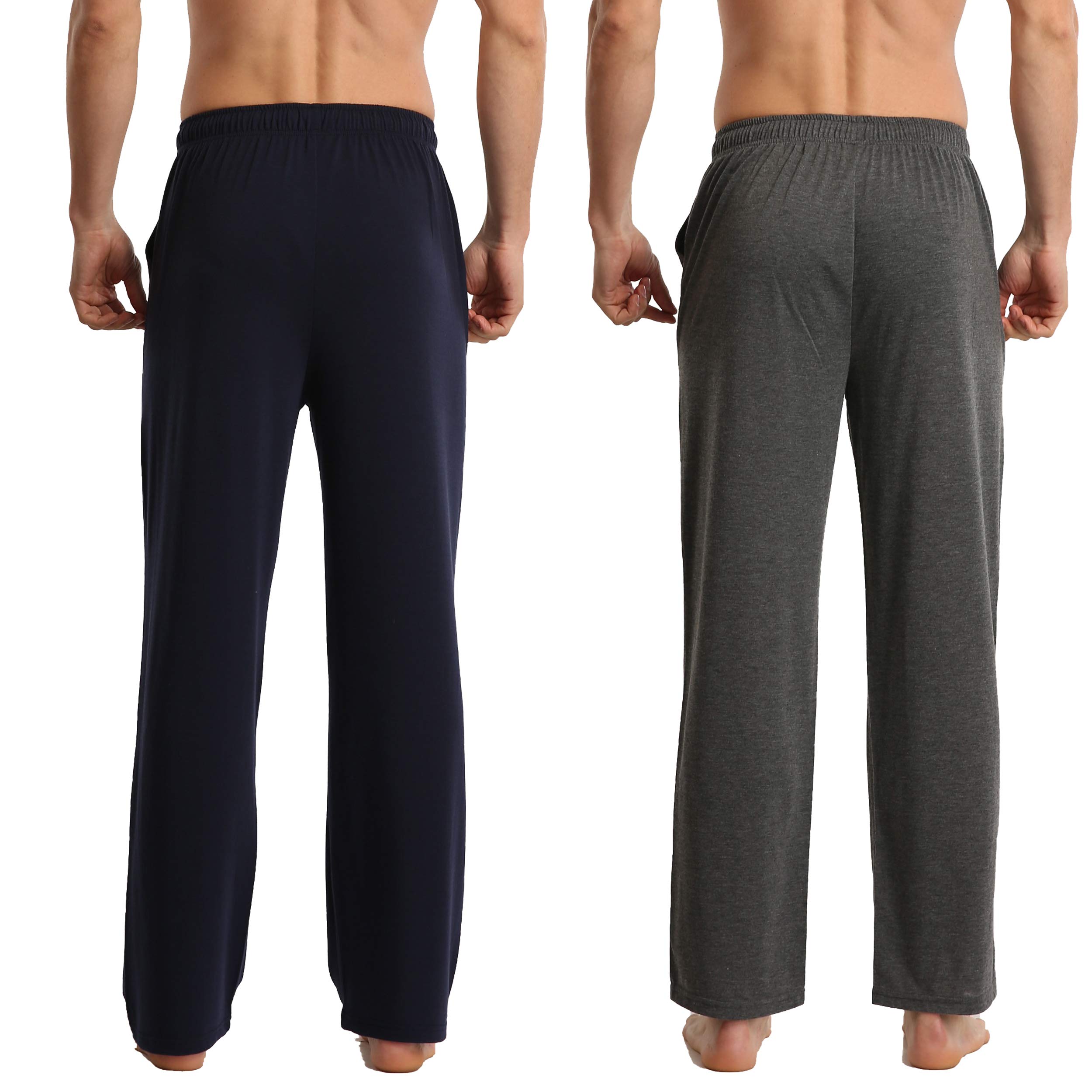 YUSHOW Lot de 2 Bas de Pyjama Homme en Maille Fluide, Pantalon d'Intérieur Élastique avec Poches pour Loungewear et Nuit,
